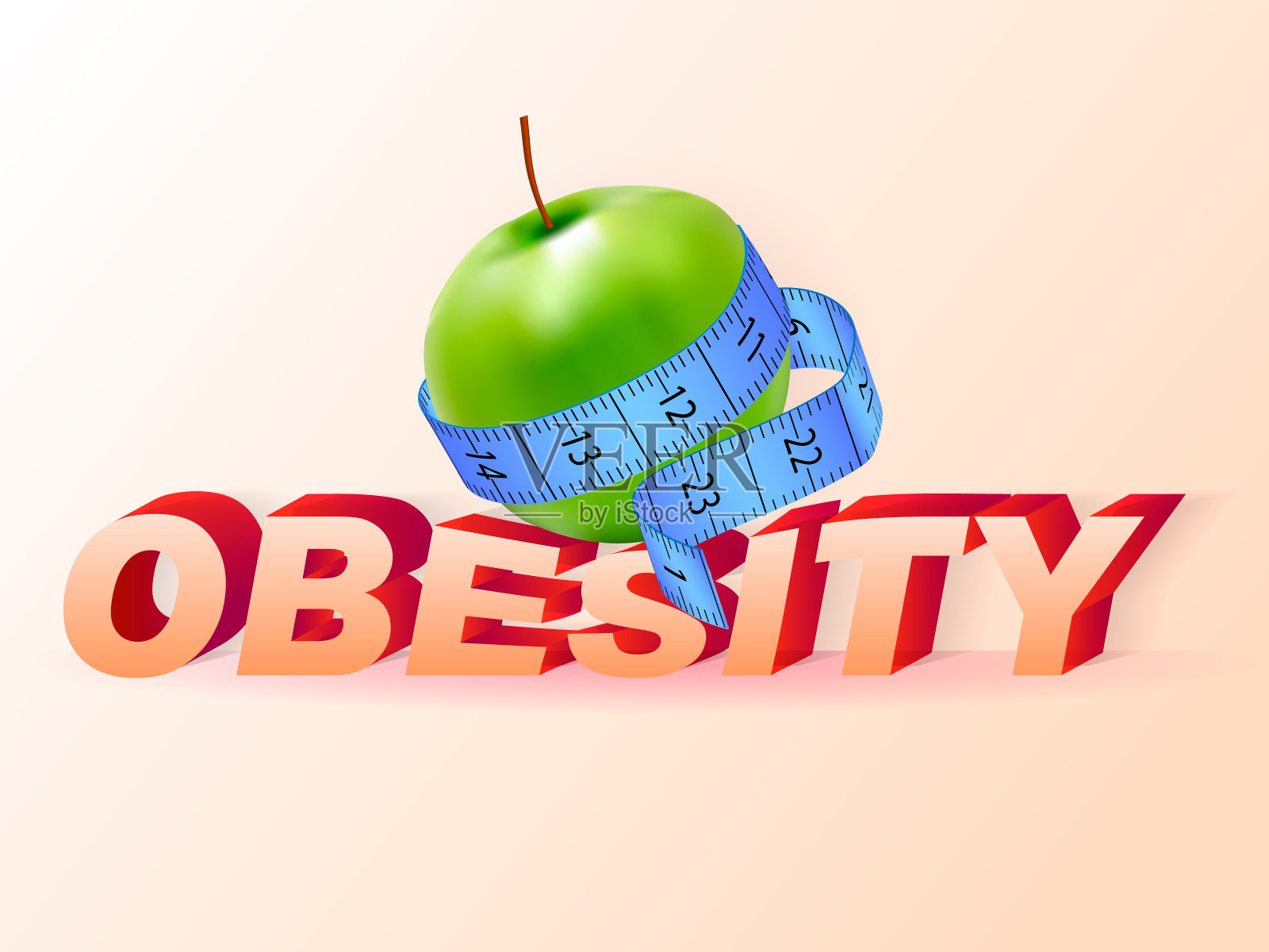 苹果是用卷尺卷起来的。肥胖的概念。矢量图插画图片素材