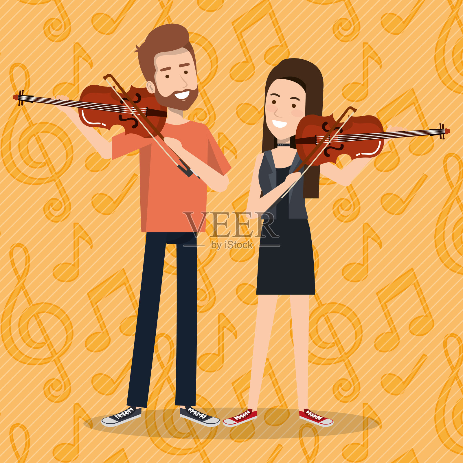 音乐节现场一对夫妇演奏小提琴设计元素图片
