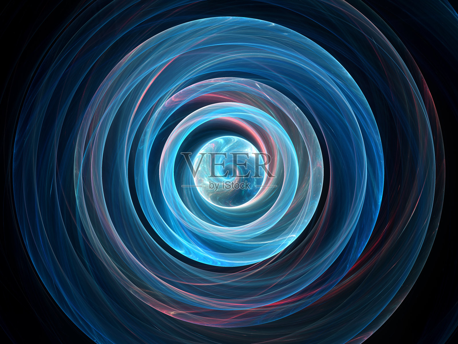 太空中蓝色发光的波状旋转，引力波照片摄影图片