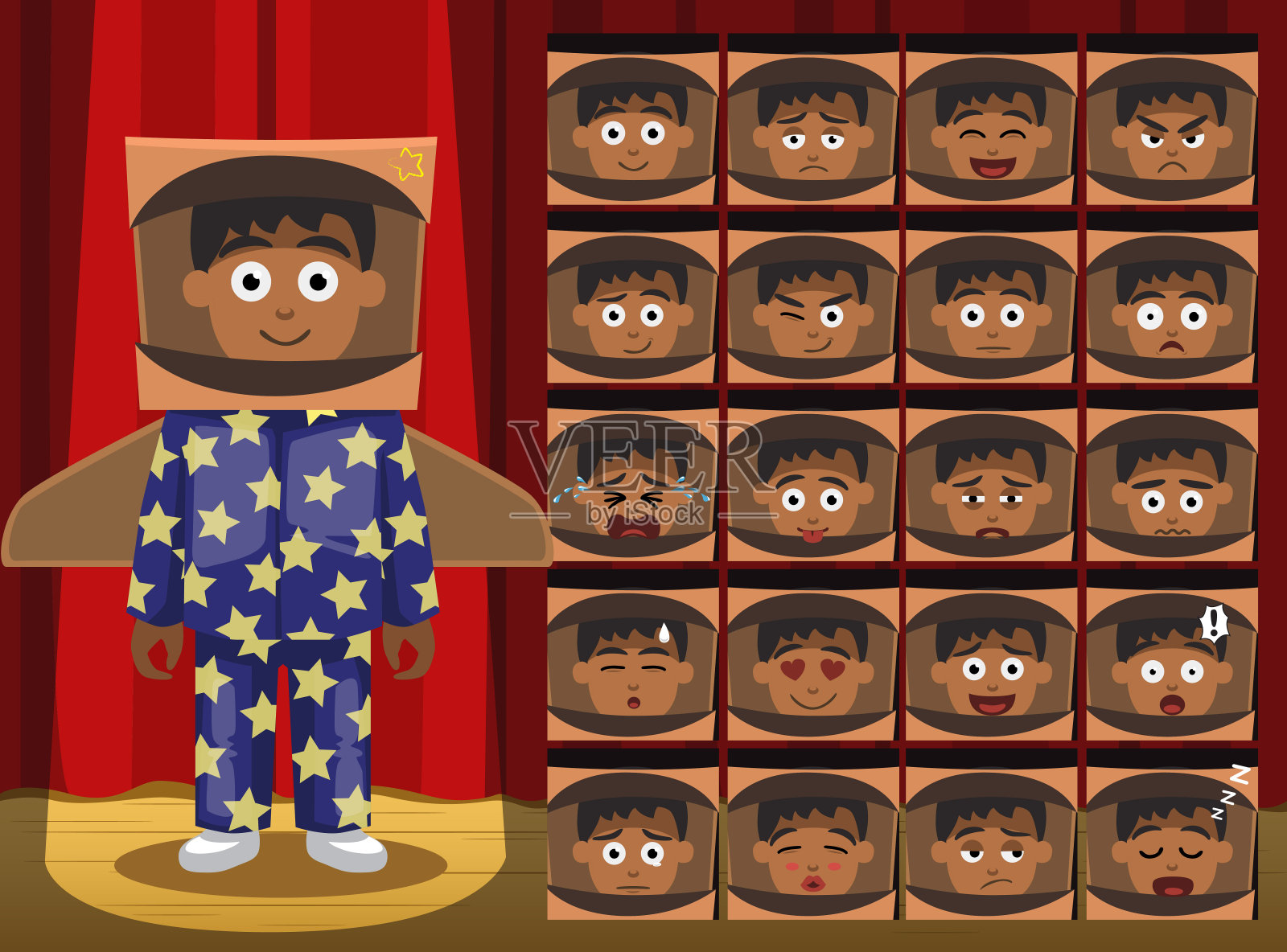 儿童睡衣男孩宇航员服装卡通表情插画图片素材