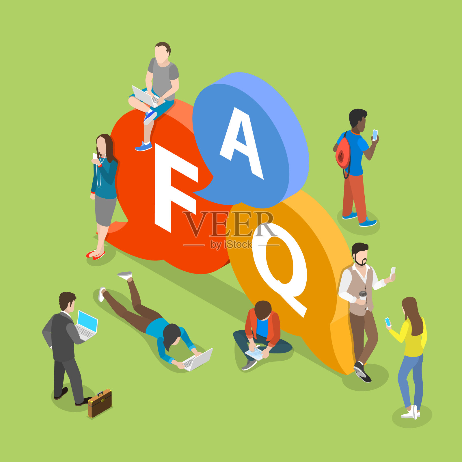 FAQ平面等距矢量概念。插画图片素材