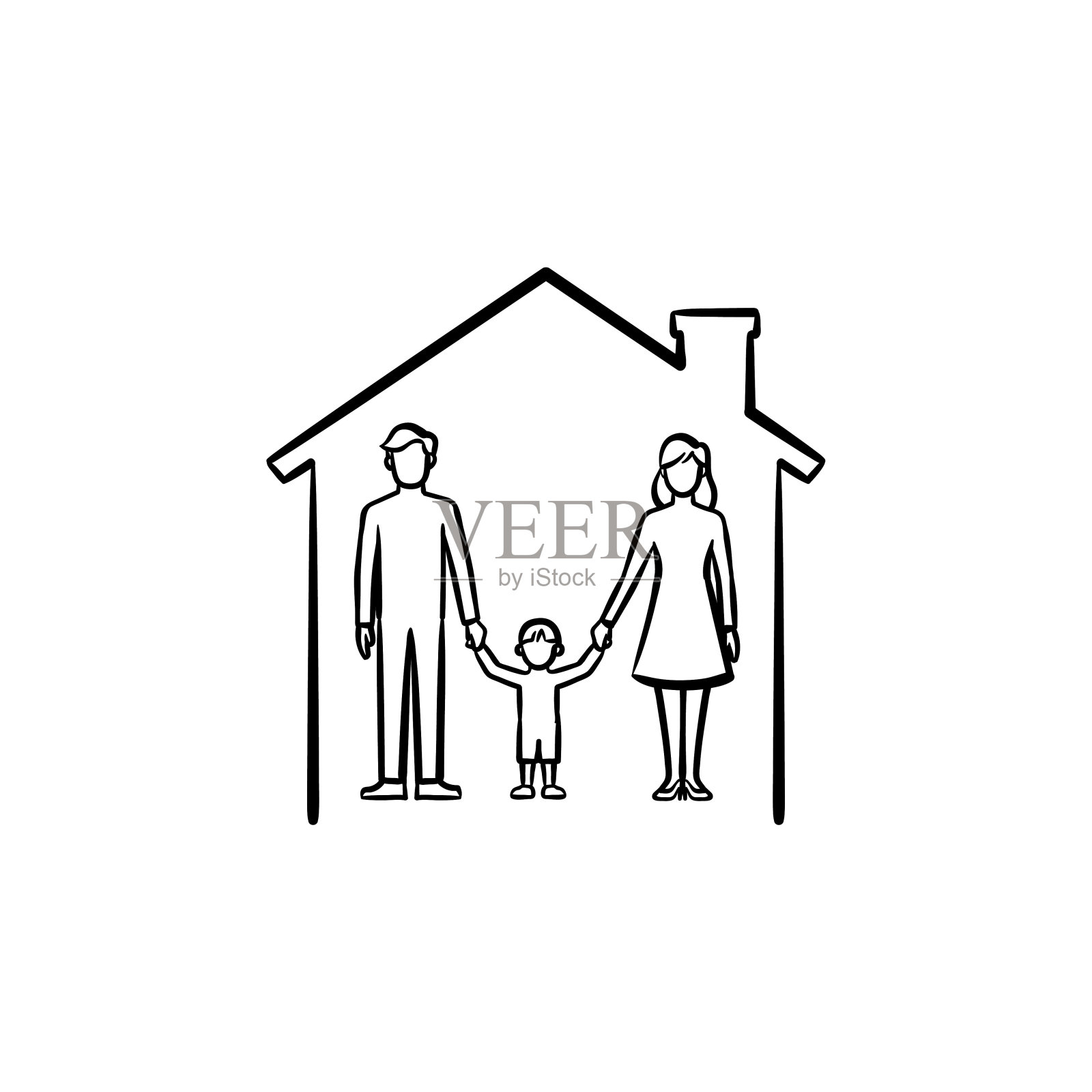 家庭房子手绘素描图标设计元素图片