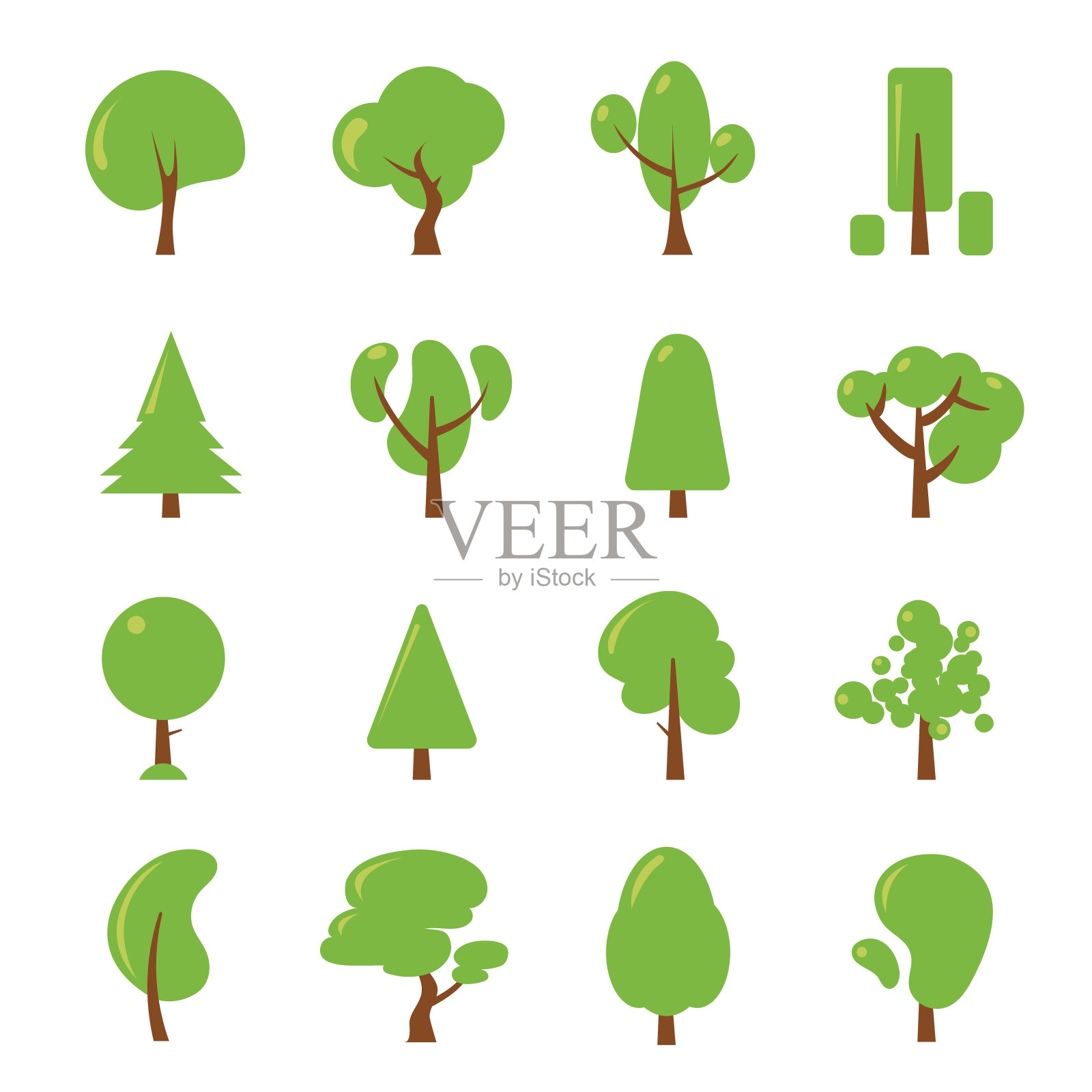 生态插图集。绿色树的平面图片插画图片素材