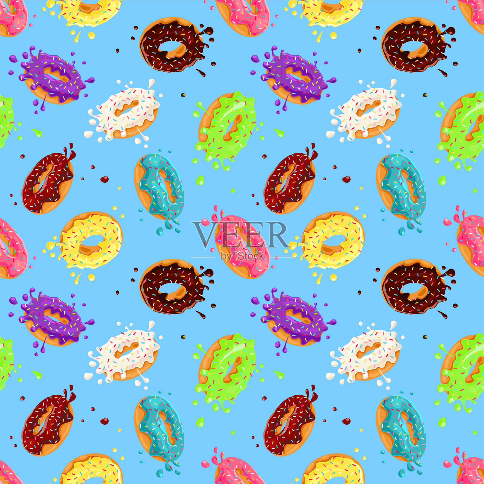 粉色，巧克力，柠檬，蓝薄荷酱甜甜圈设计元素图片