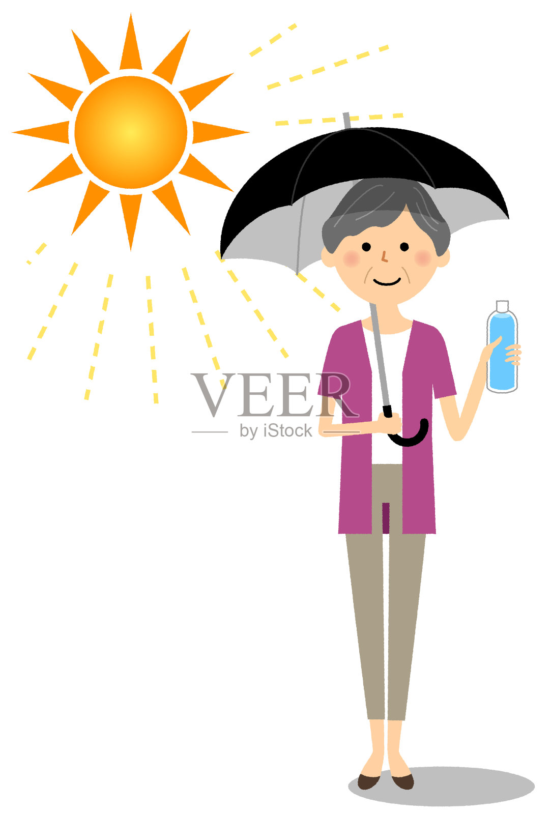 采取预防中暑措施的老年妇女插画图片素材