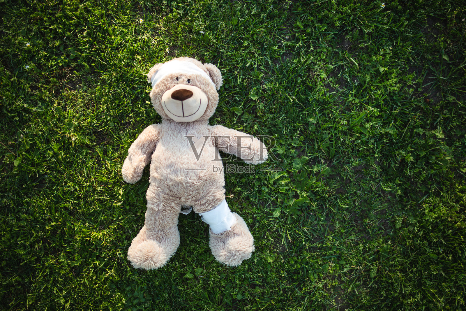 缠着绷带的泰迪熊照片摄影图片