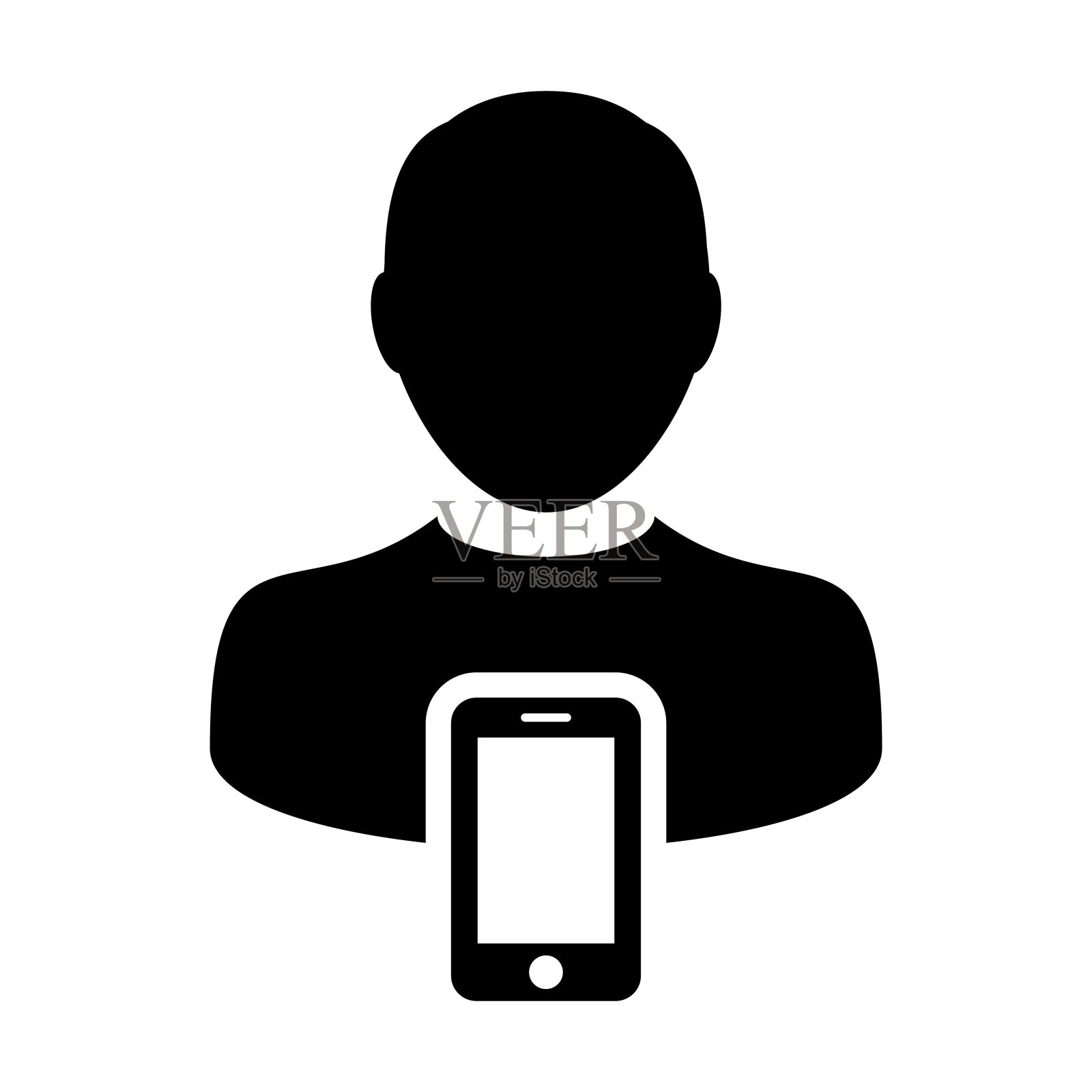 移动用户图标向量男性个人档案头像与智能手机符号沟通在象形文字图标素材