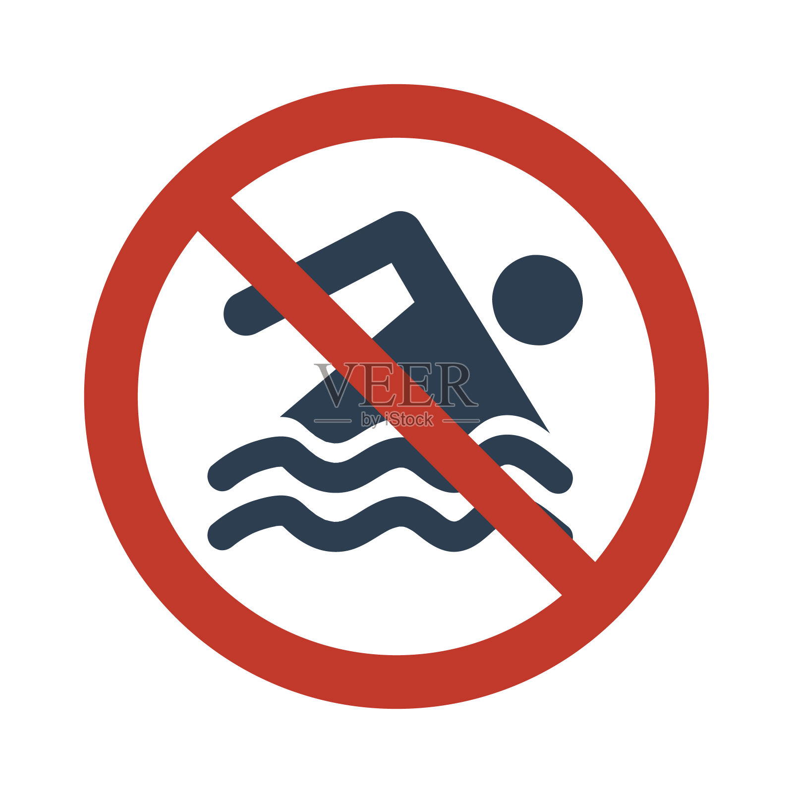 白色背景上的禁止游泳标志。设计元素图片