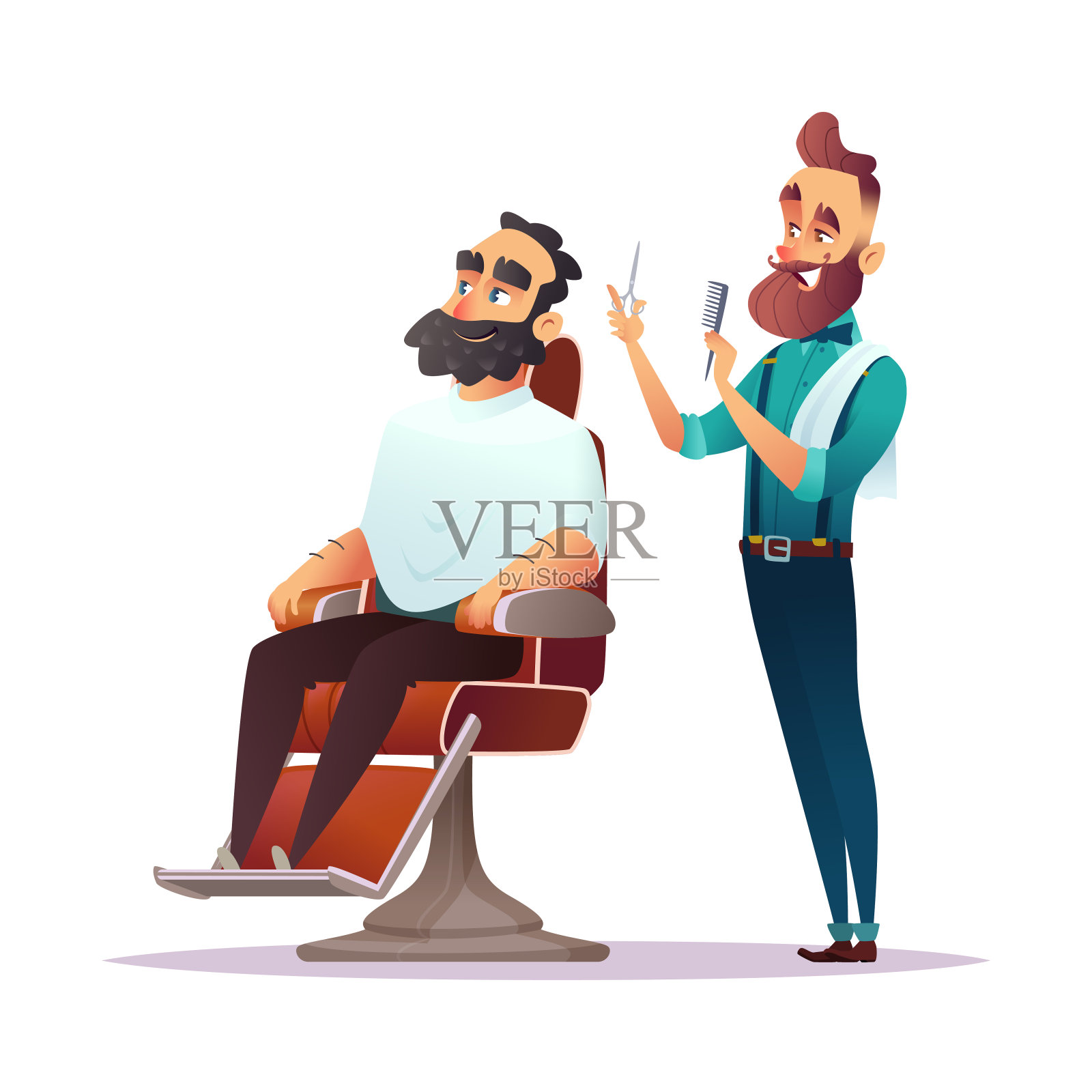 理发店服务概念卡通人物。矢量图插画图片素材