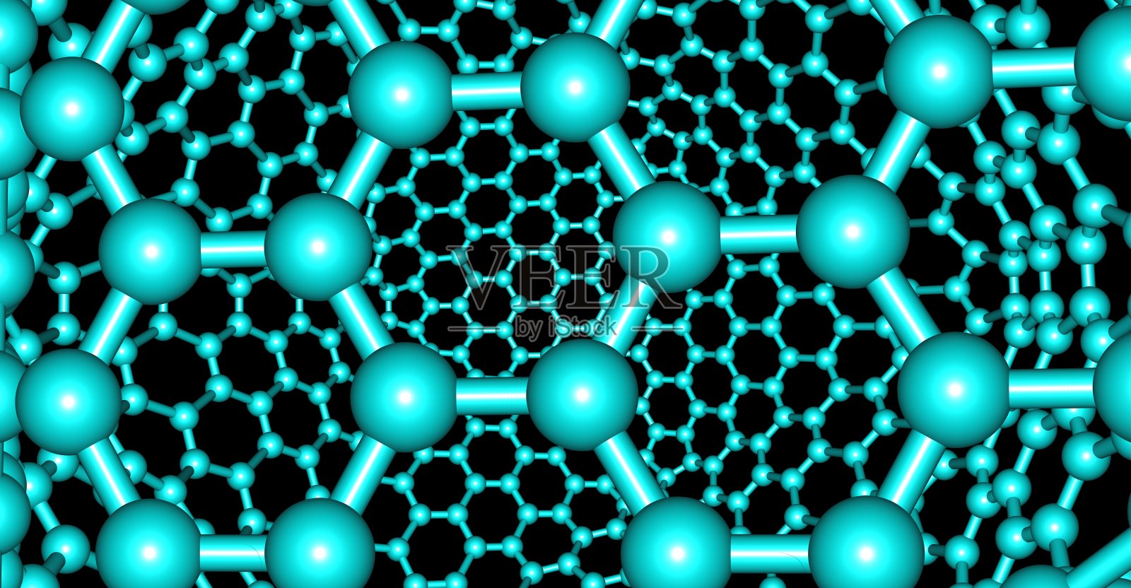 类石墨烯分子结构孤立在黑色背景上照片摄影图片