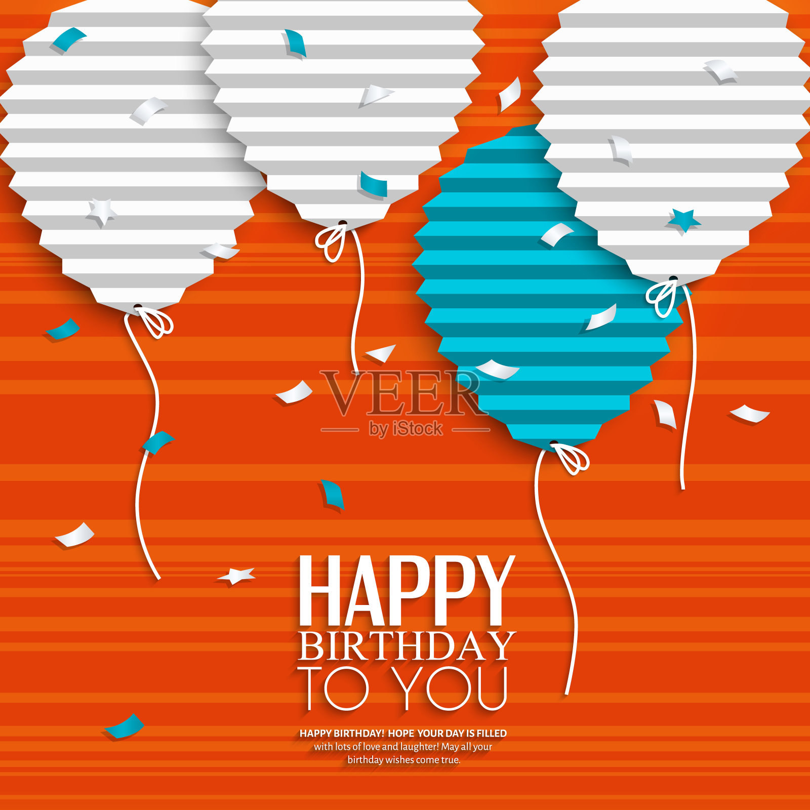生日祝福气球在扁平折叠纸的风格。插画图片素材