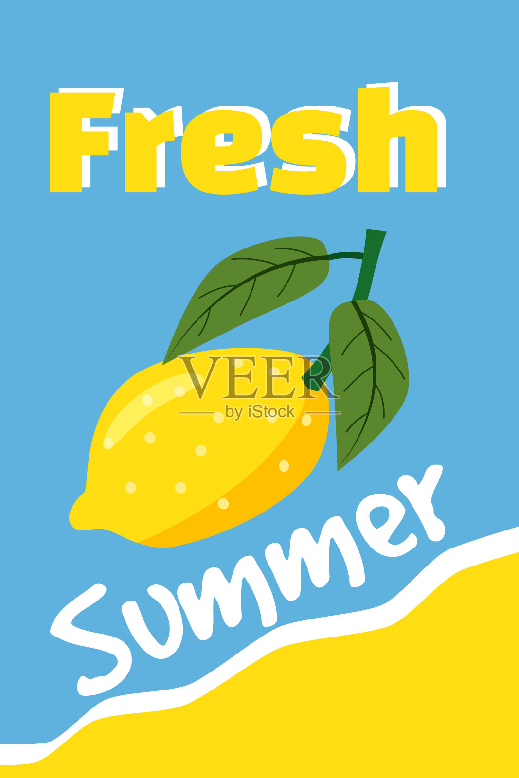 柠檬清新的夏天，假期，假期海报集。平面设计。可用于问候和邀请卡。背景,背景。布局模板A4大小。矢量图插画图片素材