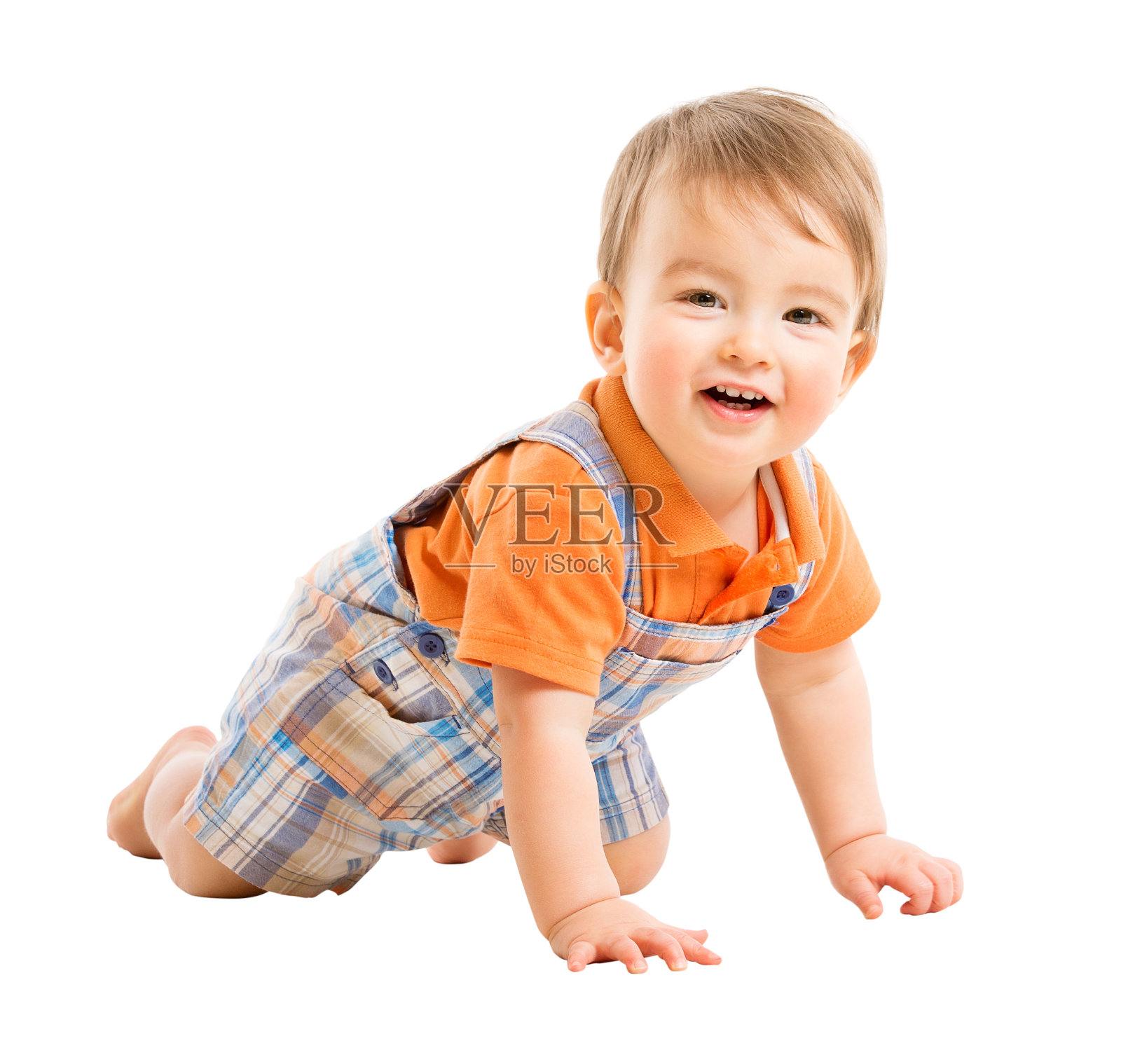 会爬的小孩，一岁的小孩，快乐的白人婴儿照片摄影图片