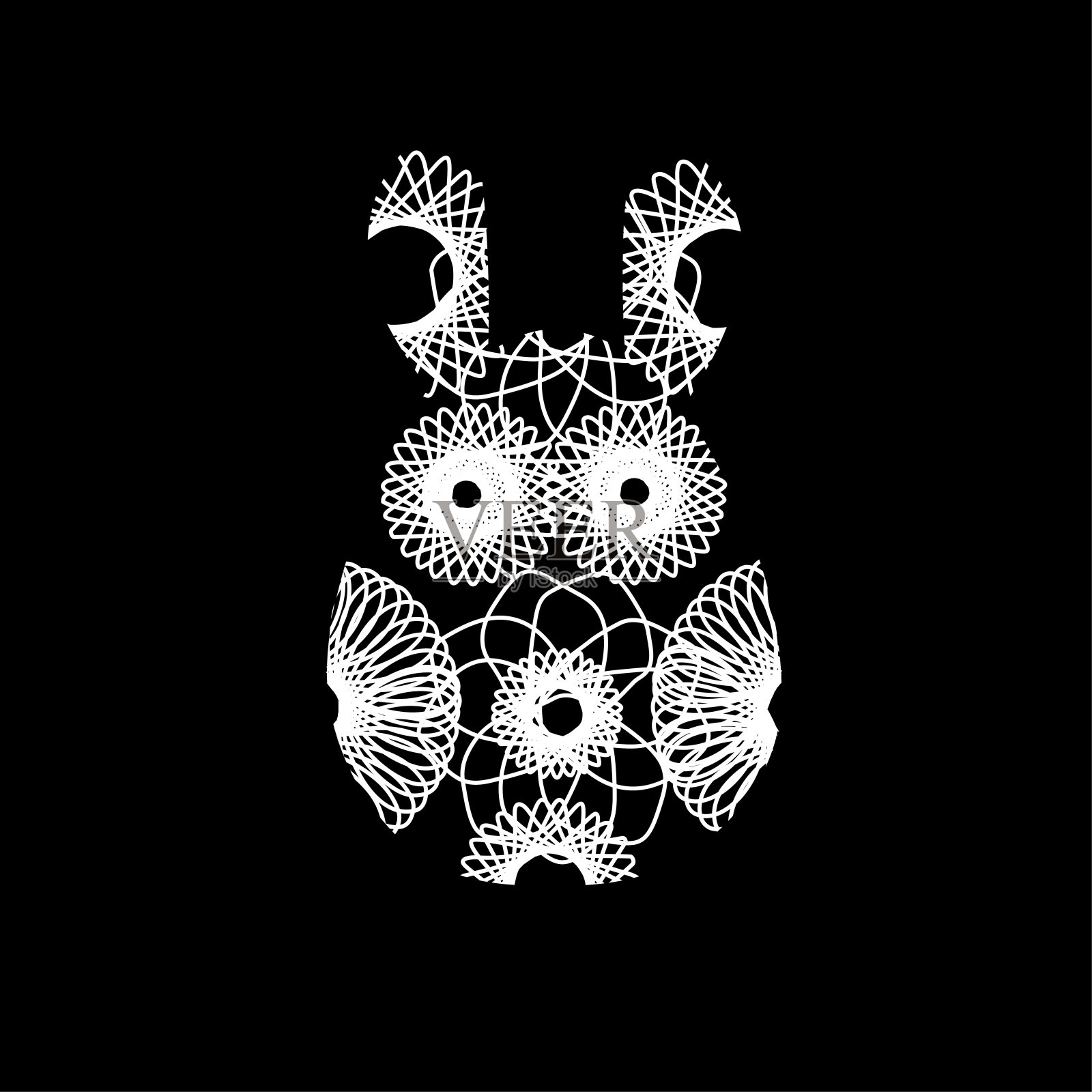 不寻常的复活节兔子设计和卡片。兔子的轮廓与明亮的抽象图案。矢量插图孤立在黑色背景。设计元素图片