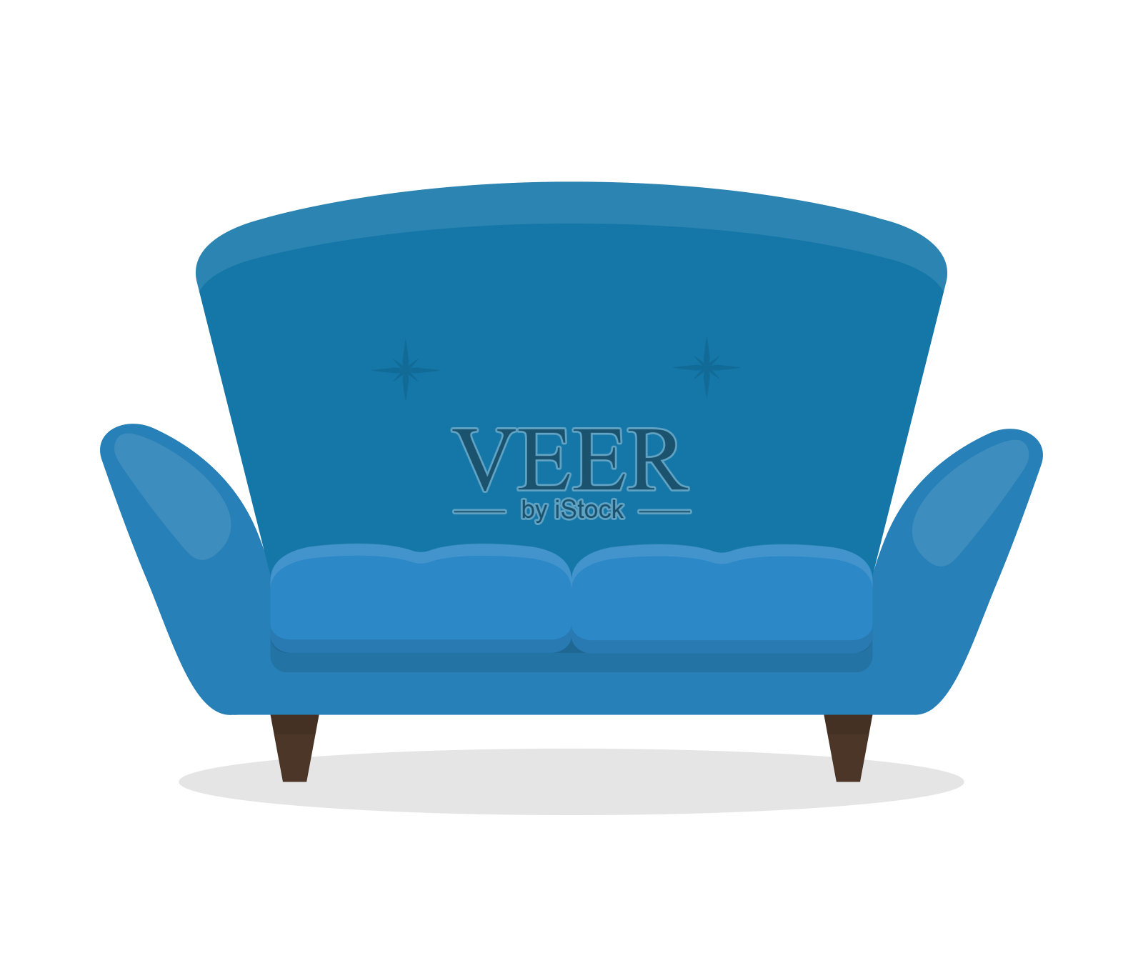 矢量插图的蓝色沙发孤立在白色的背景。设计元素图片
