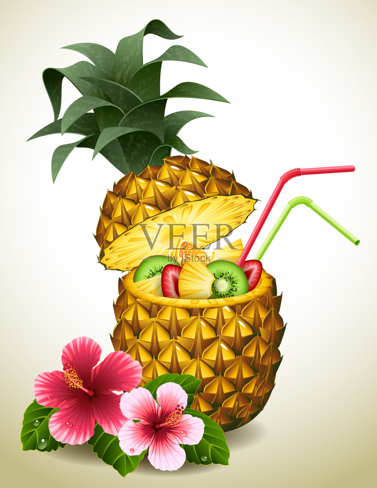 菠萝鸡尾酒插画图片素材