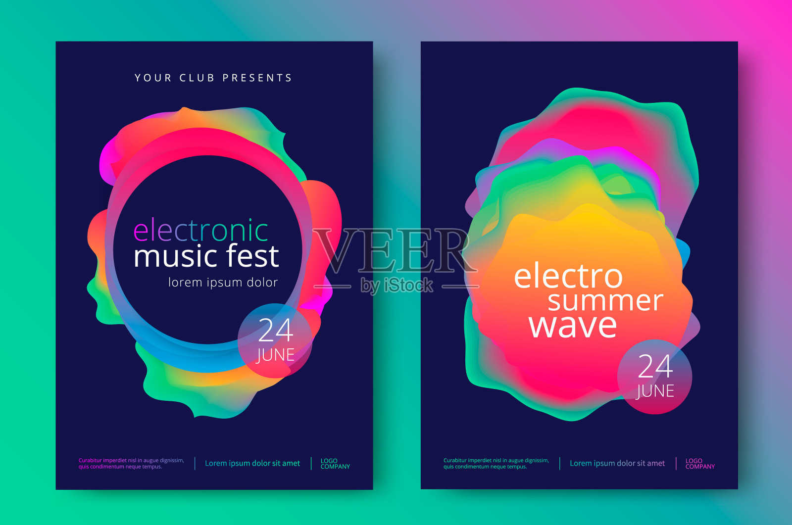 电子夏季波浪音乐海报设计模板素材