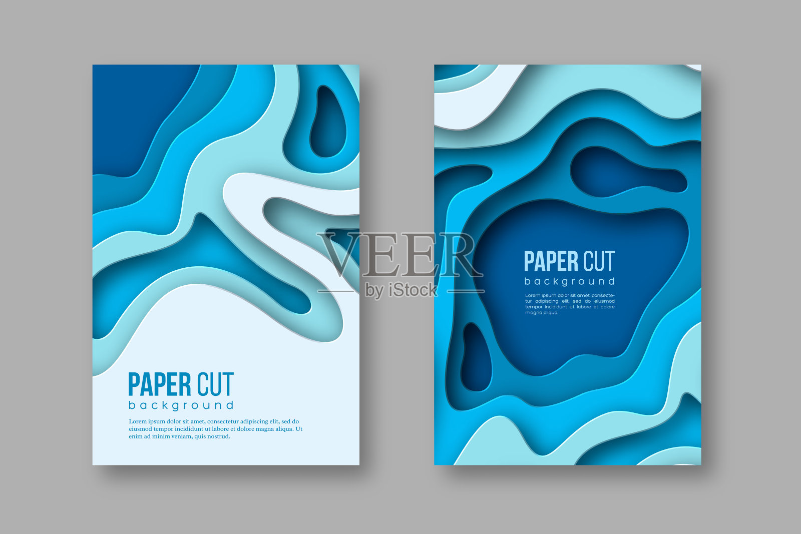 3d剪纸垂直横幅。带有不同蓝色色调阴影的形状。Papercraft分层的艺术。设计用于装饰，商业展示，海报，传单，印刷品，矢量。设计模板素材