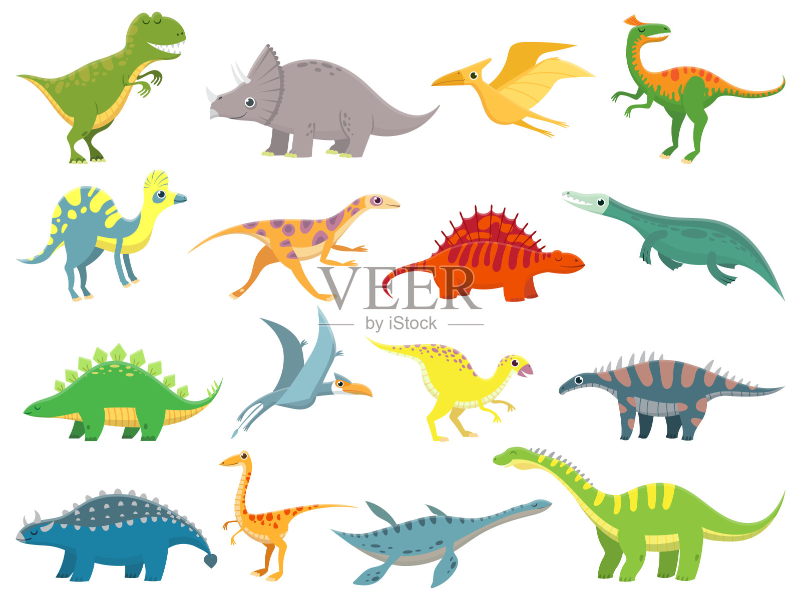 可爱的小恐龙。恐龙龙和有趣的恐龙角色。幻想卡通恐龙矢量插图集插画图片素材