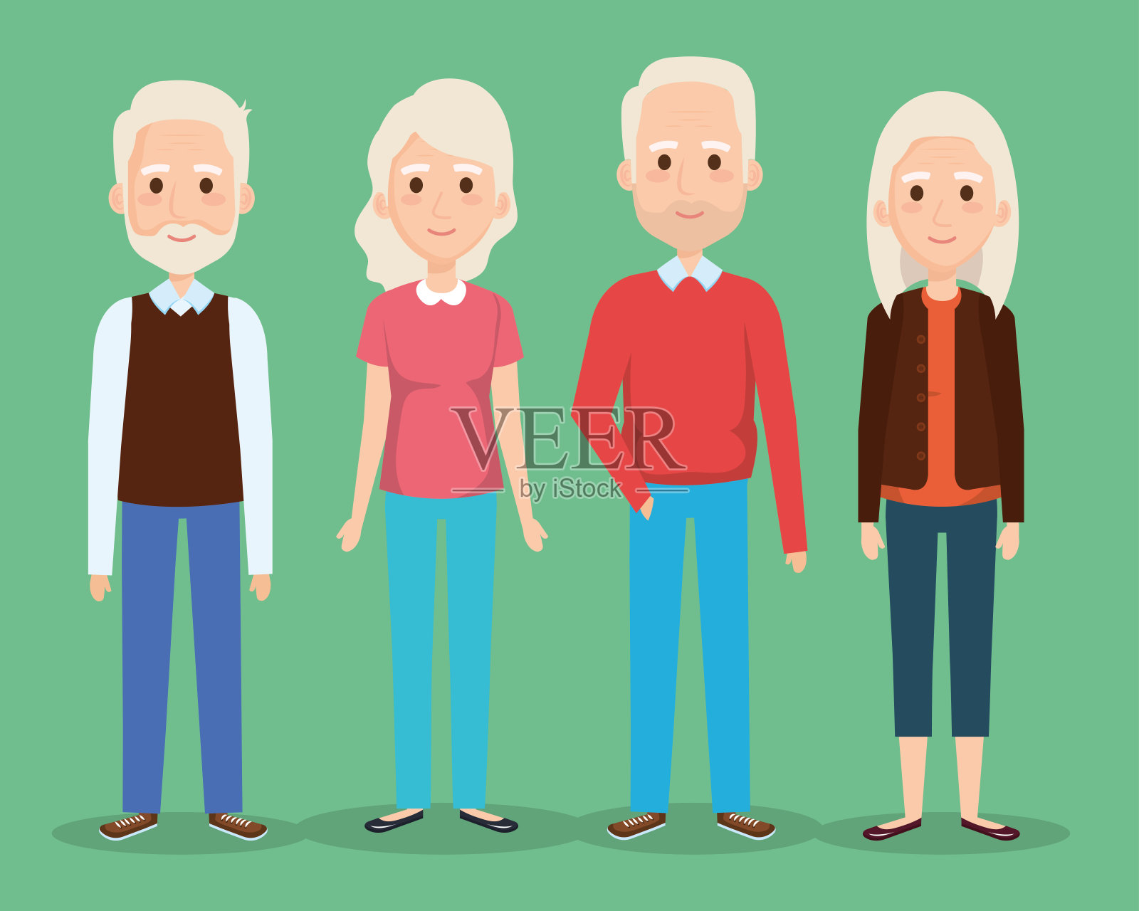 可爱的祖父母群体角色插画图片素材
