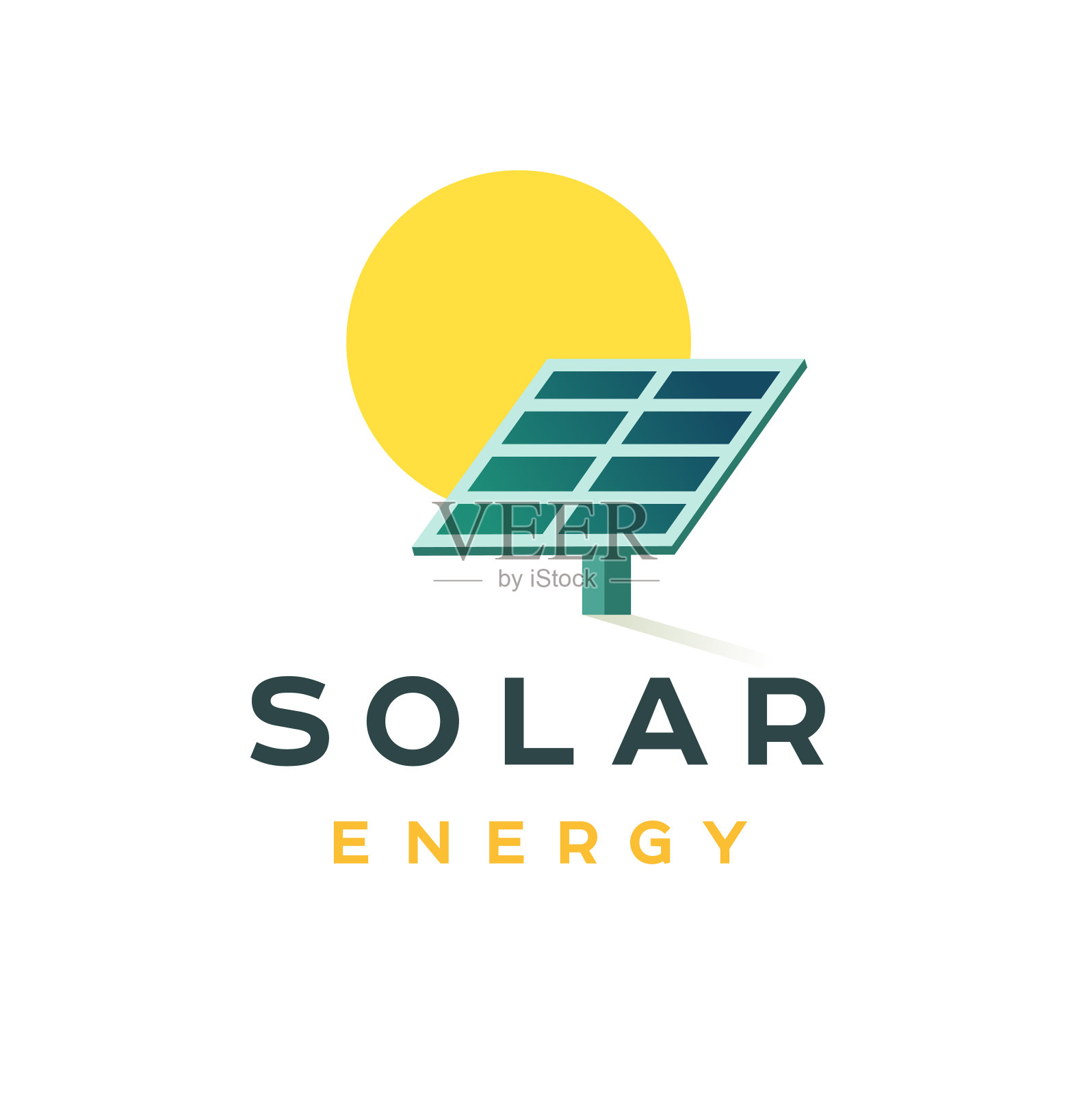 太阳能徽章概念。矢量平面标志为绿色能源公司。插画图片素材