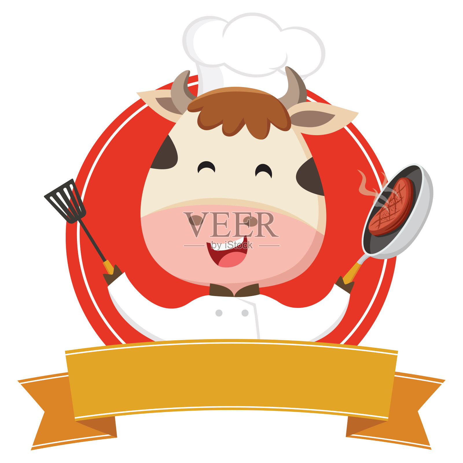 牛厨师烹饪矢量插画图片素材