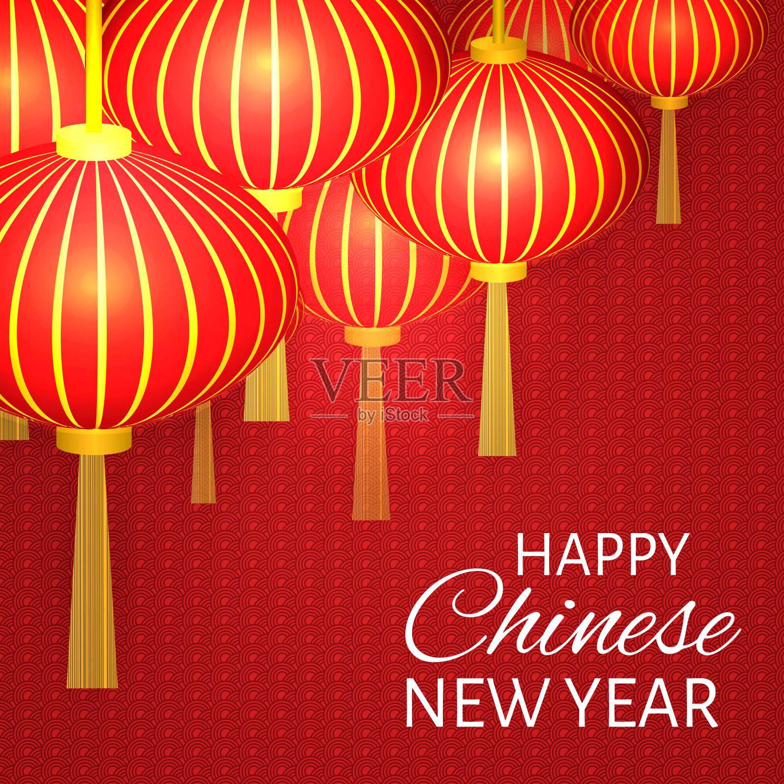 中国新年矢量插图与传统灯笼。易于编辑您的项目设计模板。可作为贺卡、背景、请柬等。插画图片素材
