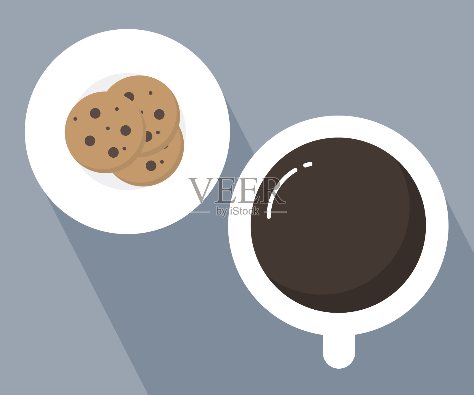 咖啡和饼干俯视图，矢量设计。插画图片素材