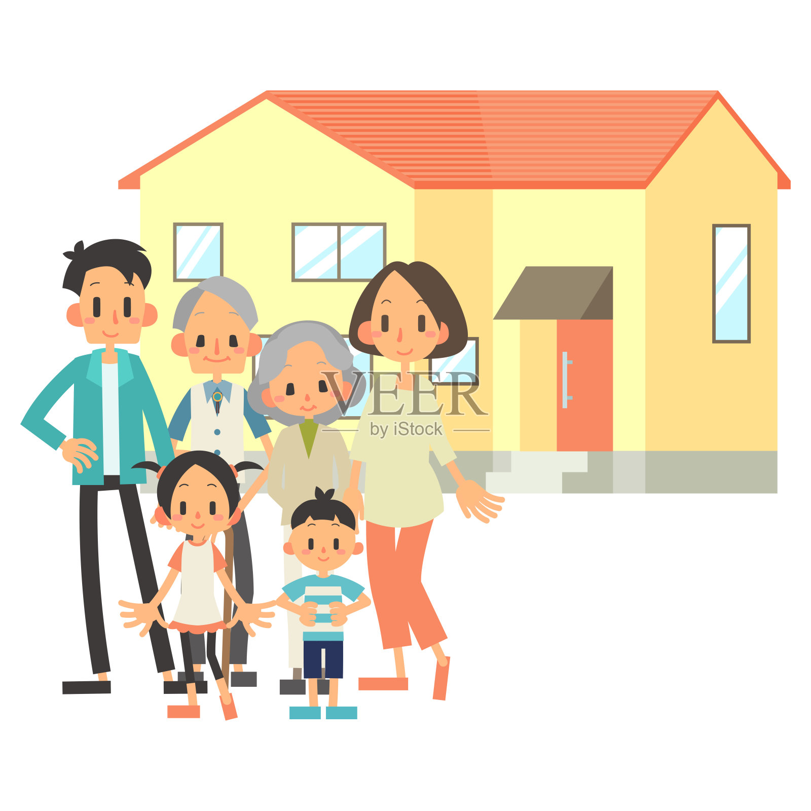 三代家庭及房屋插图插画图片素材