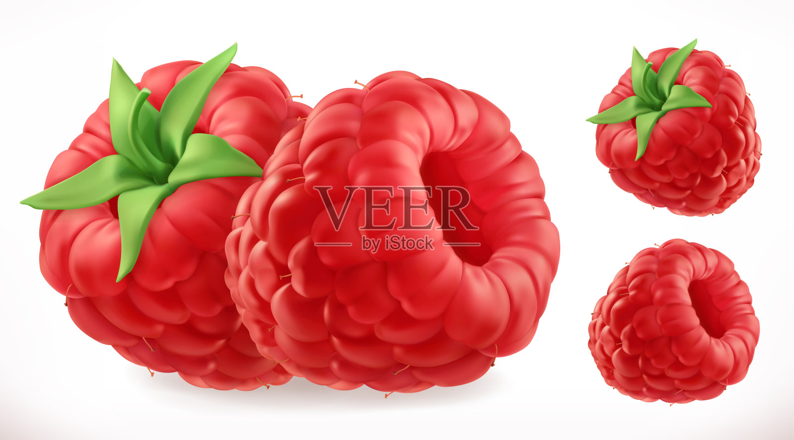 树莓。新鲜水果3d逼真的矢量图标插画图片素材