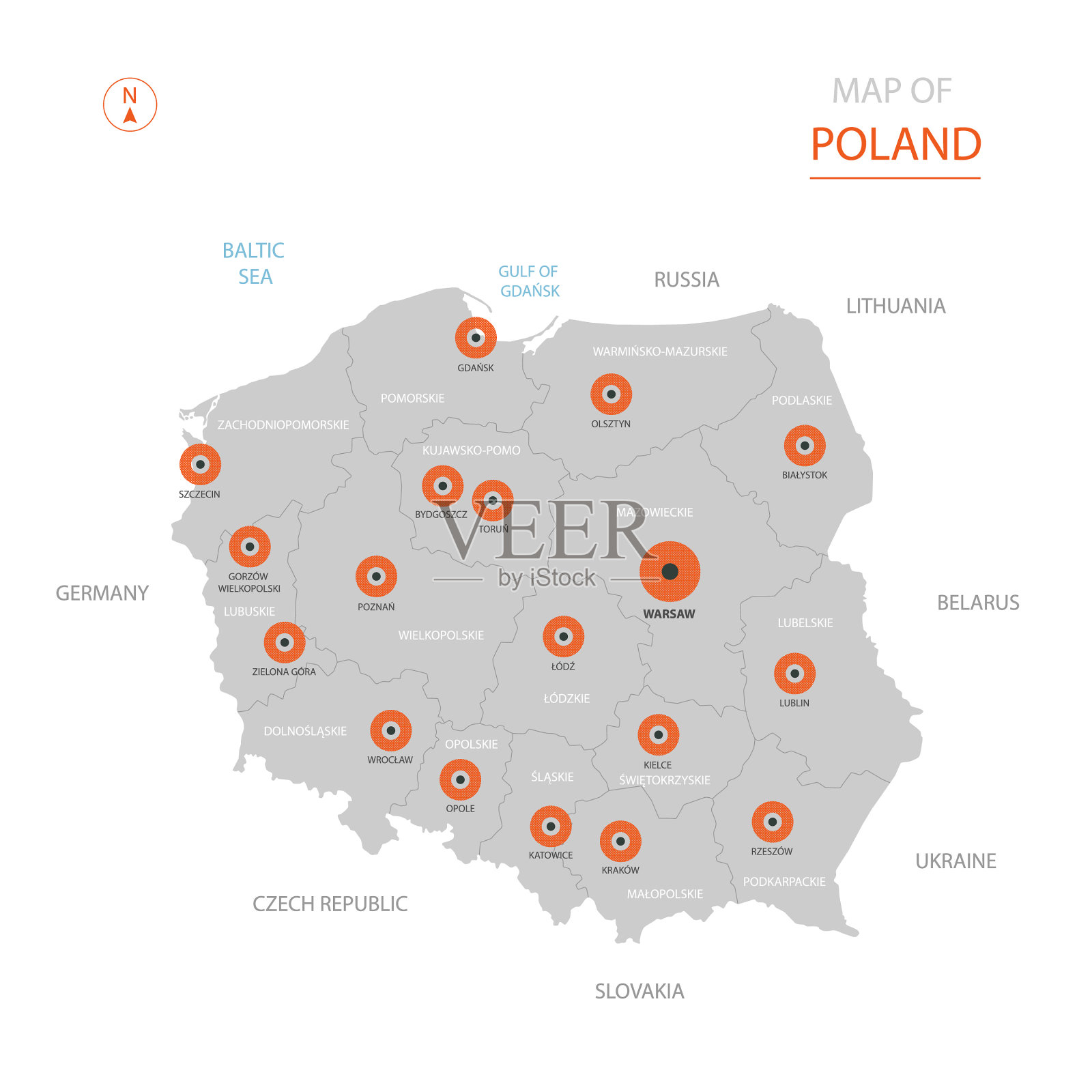 波兰地图与行政区划。插画图片素材