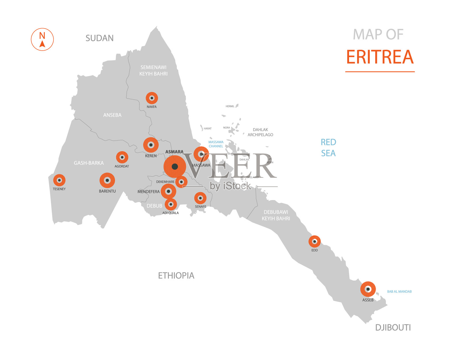 厄立特里亚地图上有行政区划。插画图片素材
