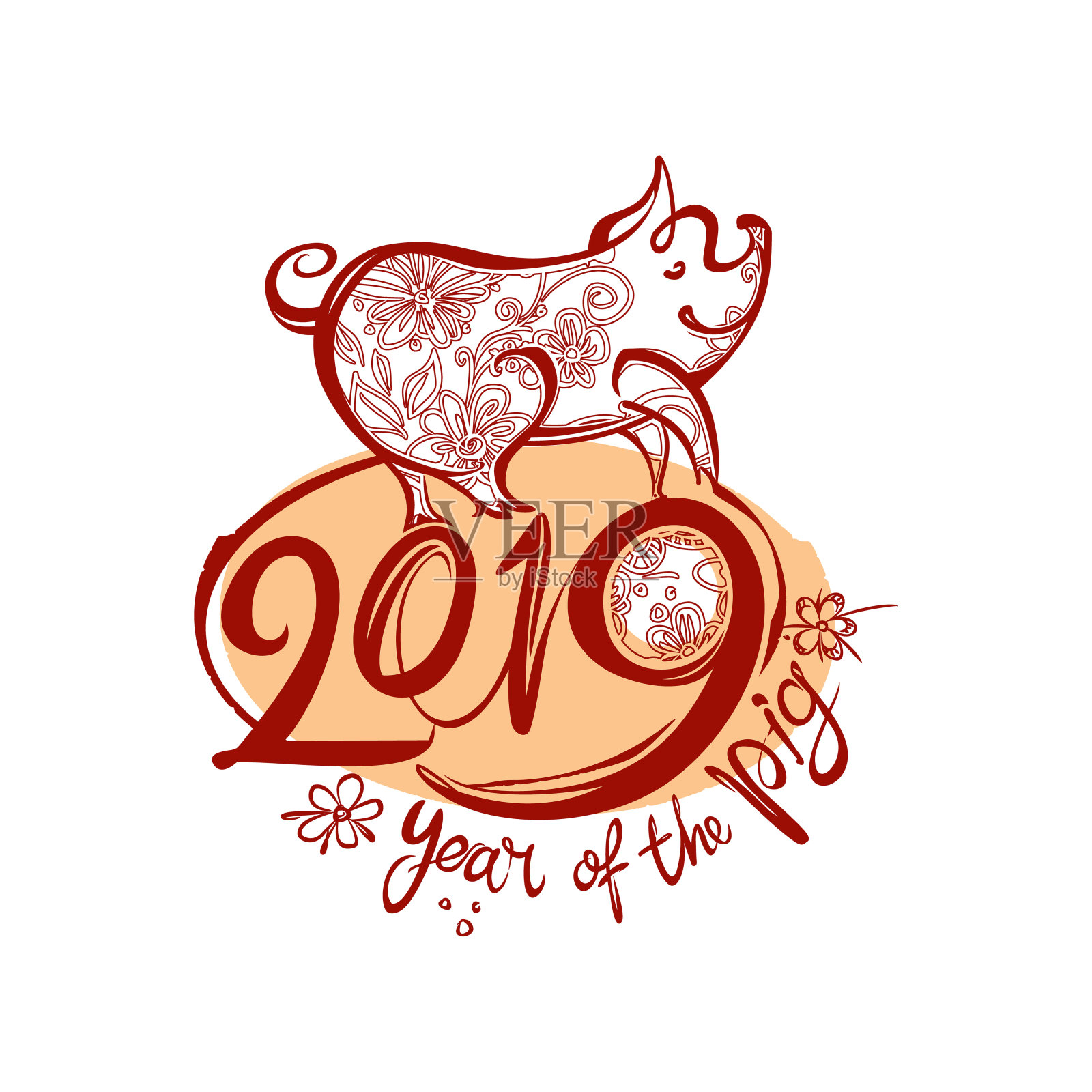 2019新年快乐!农历猪年。插画图片素材
