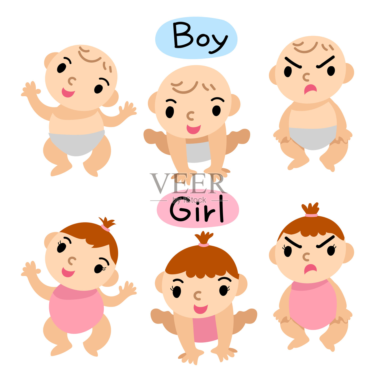 男婴和女婴矢量设计插画图片素材