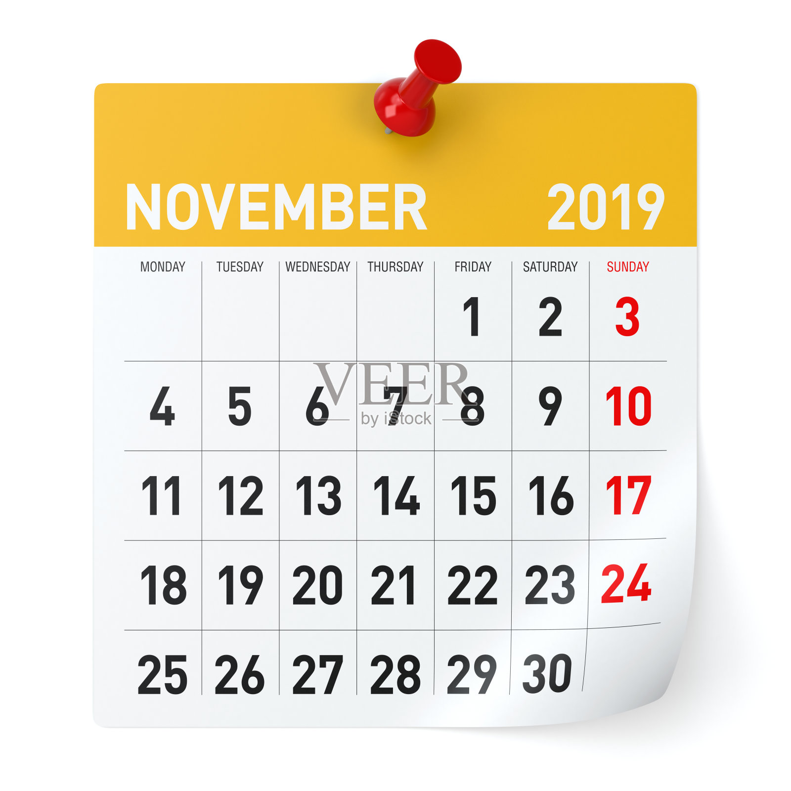 2019年11月-日历。照片摄影图片