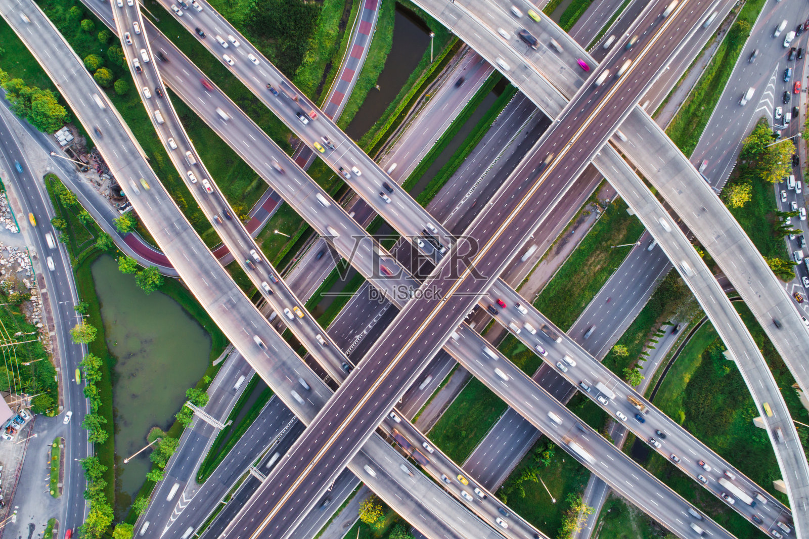 鸟瞰图交通城市立交桥道路与车辆移动照片摄影图片