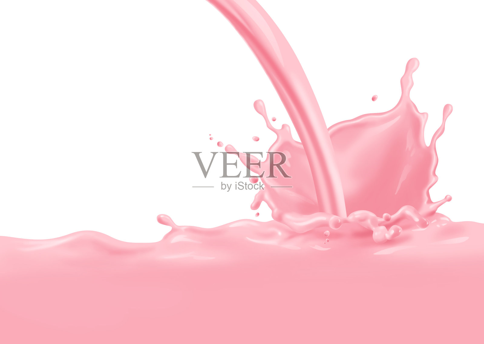 粉色牛奶溅在白色的背景上。插画图片素材