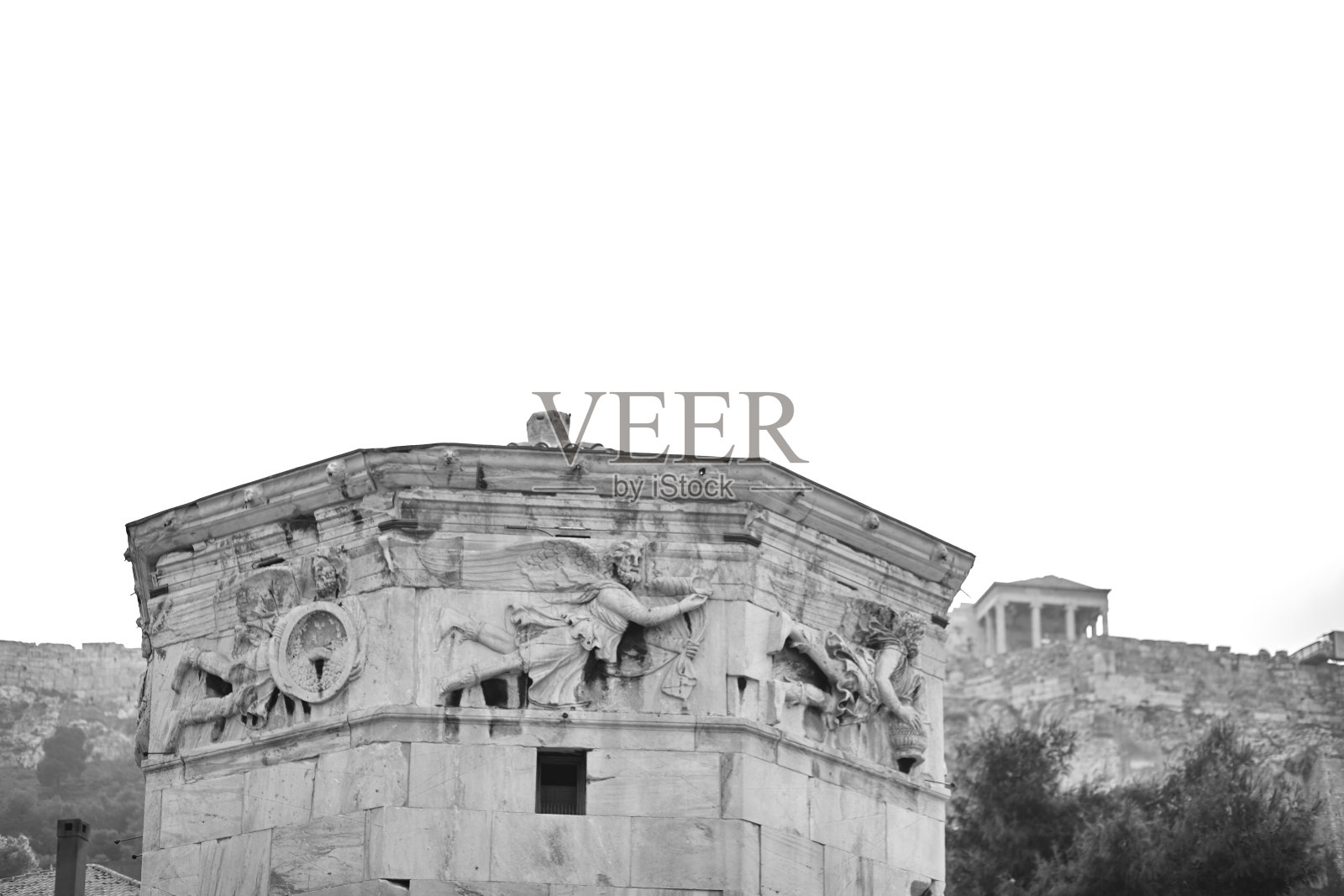 希腊雅典罗马广场上的风之塔。照片摄影图片