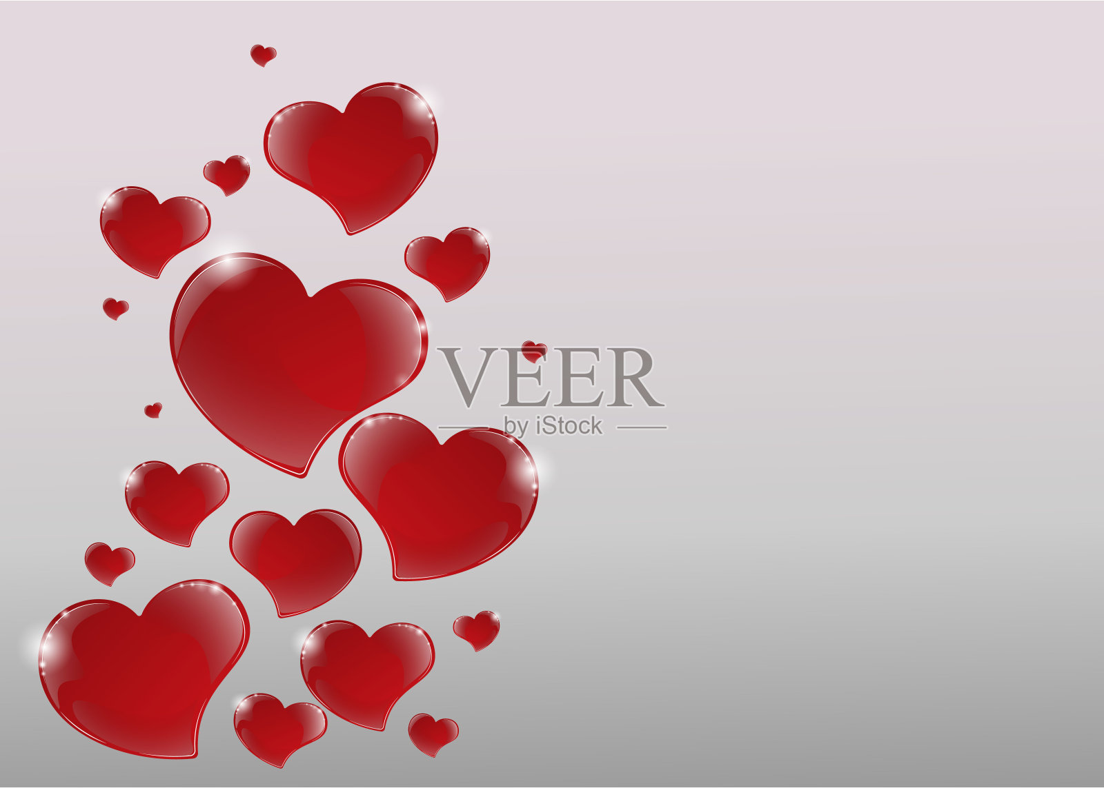 情人节卡片与镜像闪亮的红心和3d效果插画图片素材