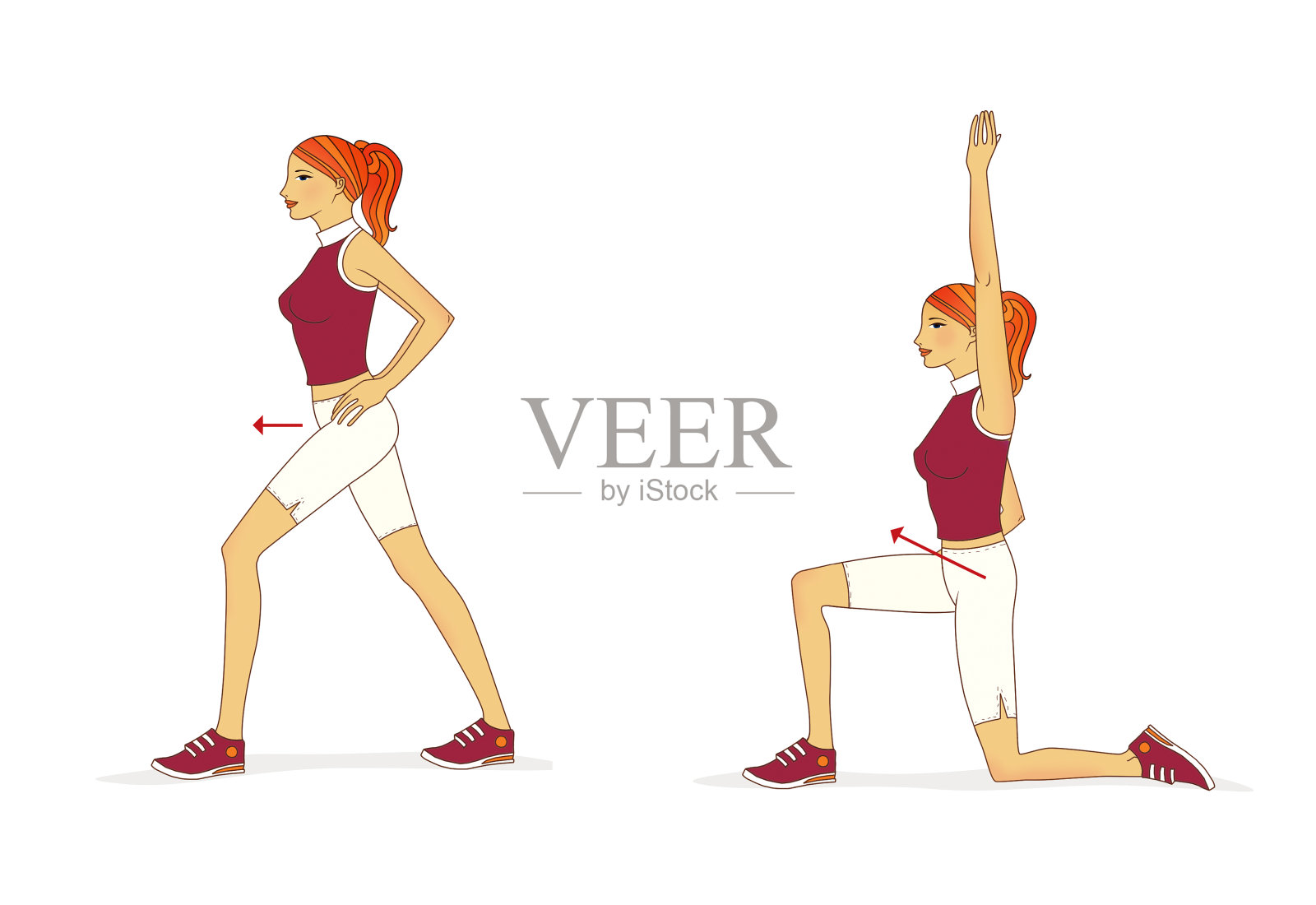 年轻女子穿着运动服进行锻炼，以加强肌肉的压力和臀部插画图片素材