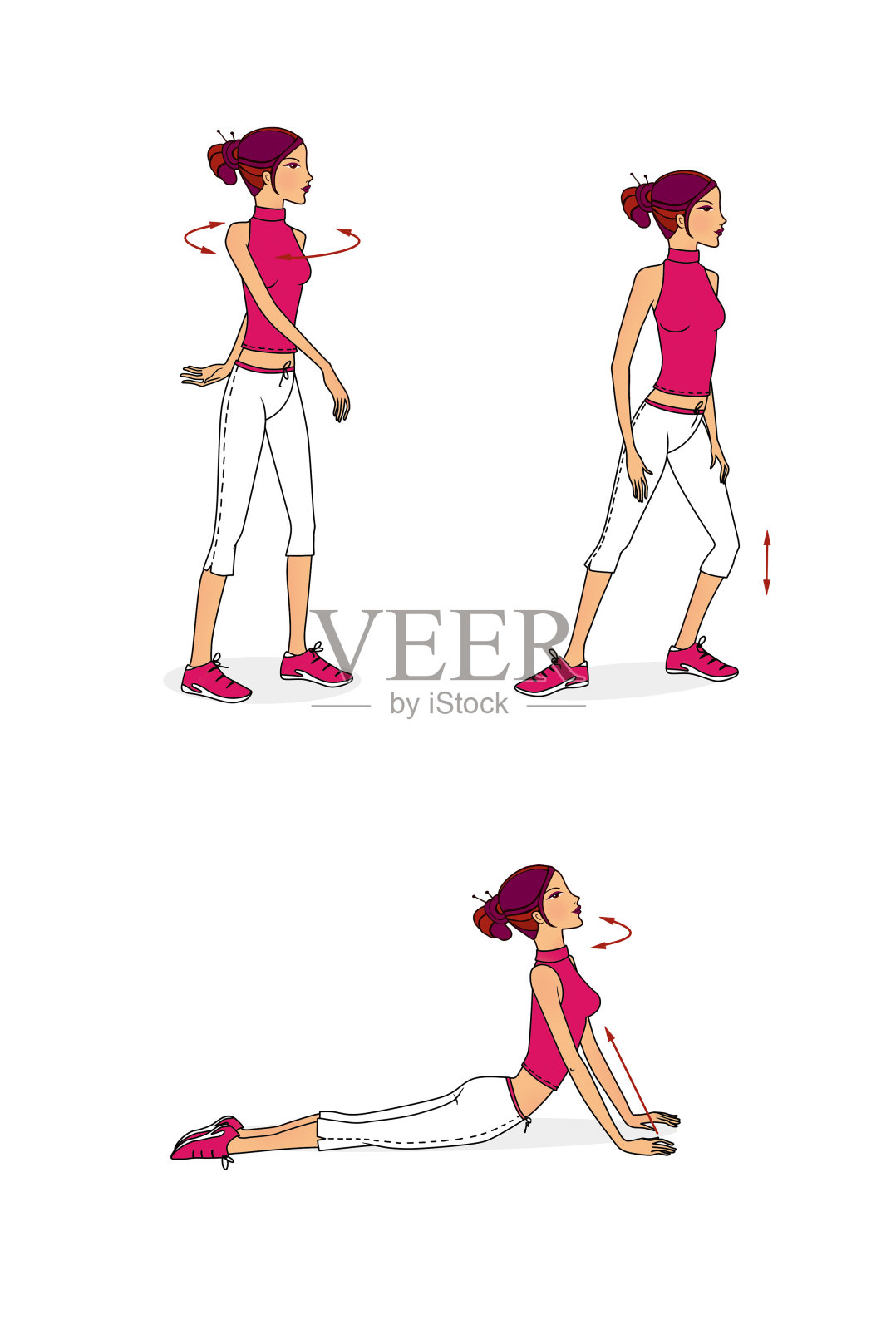 小女孩做伸展肌肉的运动插画图片素材