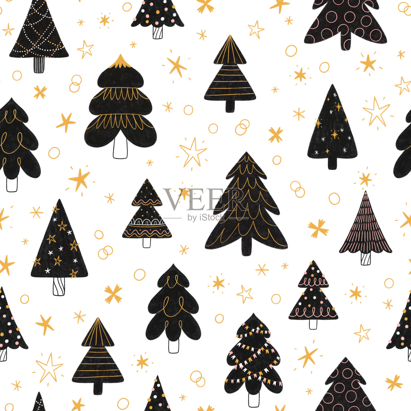 黑色圣诞树图案插画图片素材