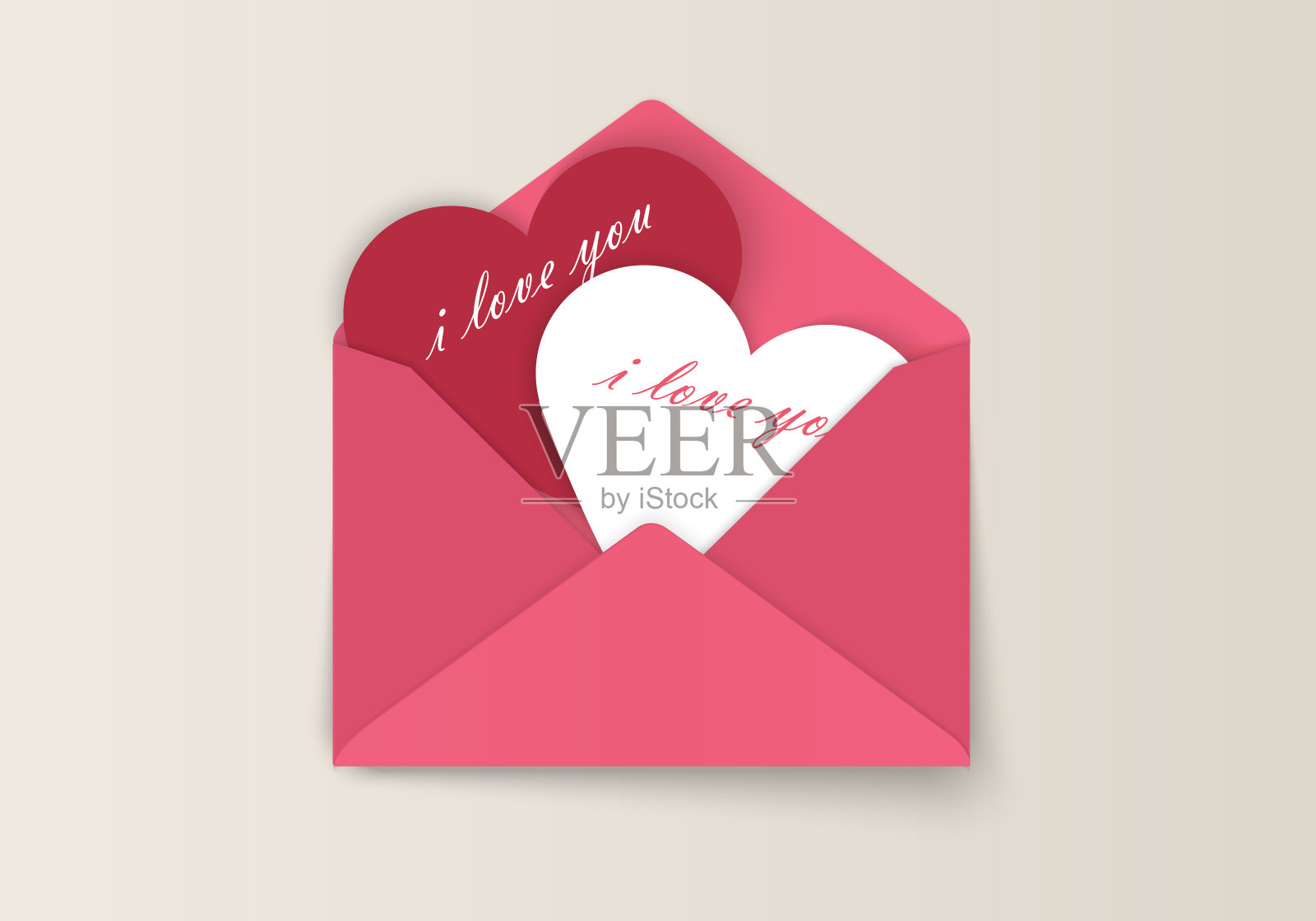 情书情人节信封与纸和题词“我爱你”孤立在白色的背景。矢量插图。设计模板素材