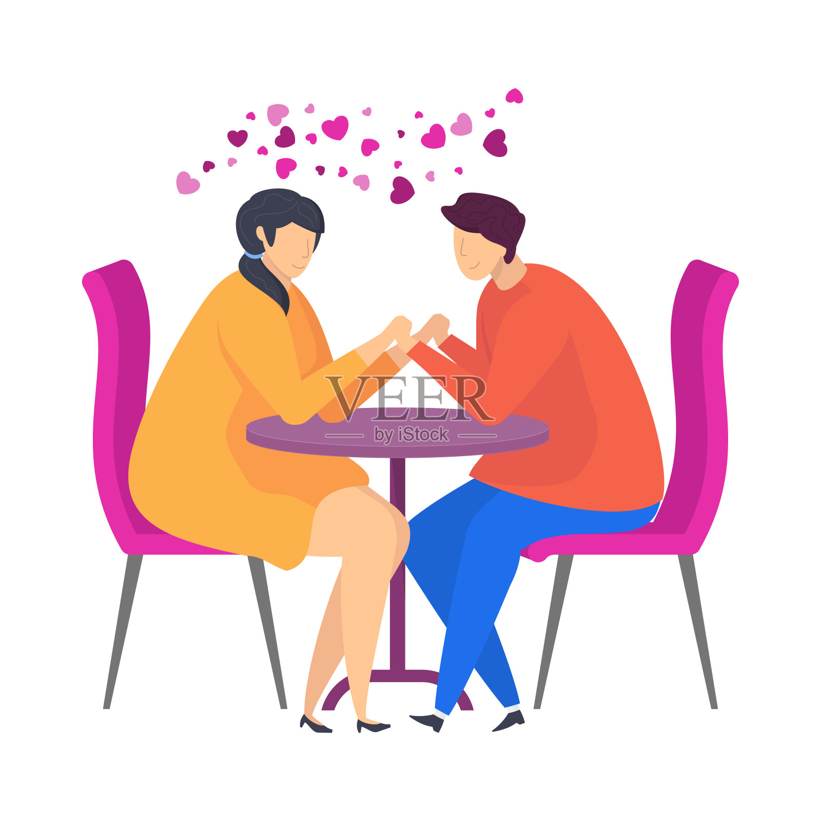 在咖啡馆约会，温柔的话语，一份爱的宣言。情人节的文字。插画图片素材