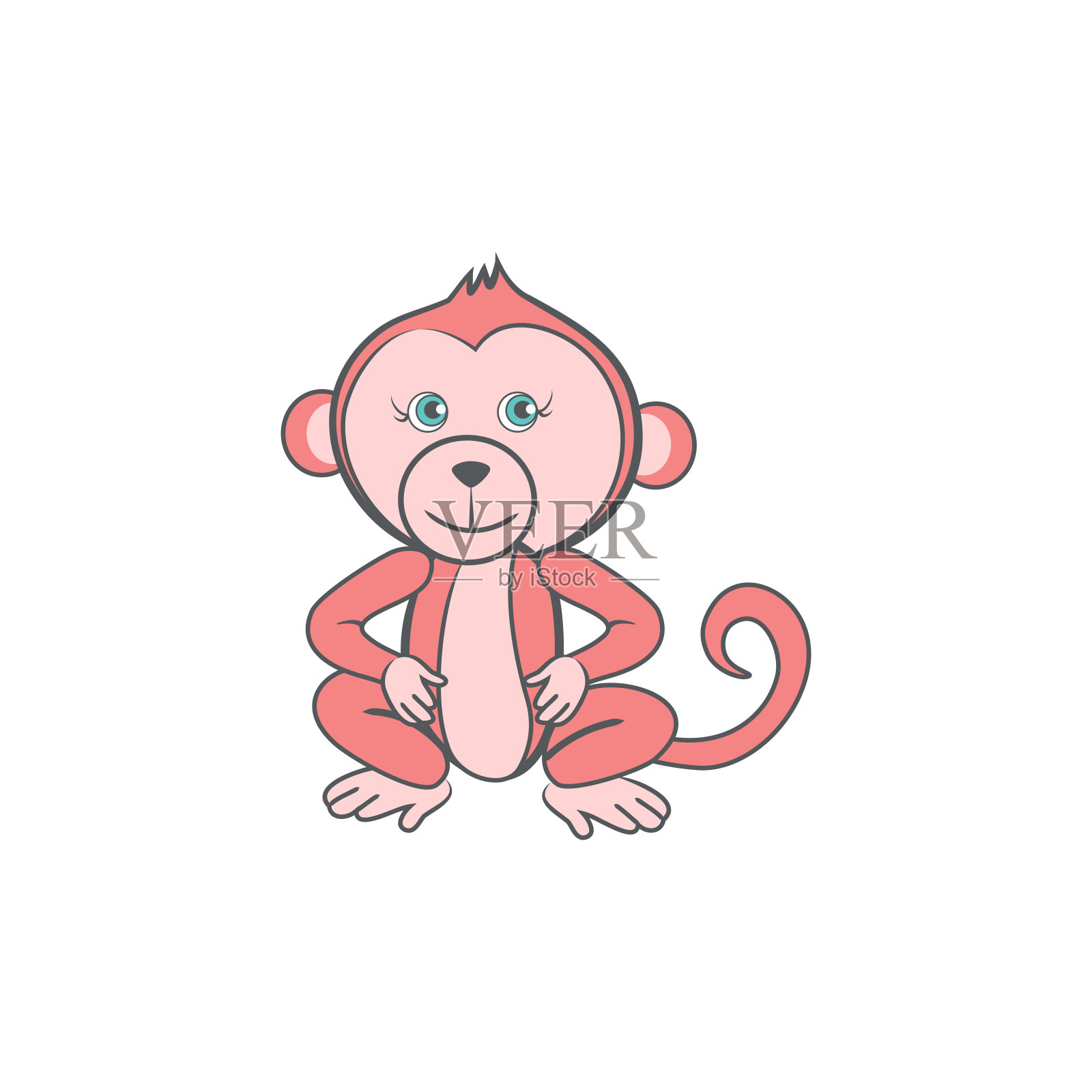 可爱的卡通粉色猴子，野生儿童动物矢量有趣的插图孤立在白色的背景，装饰哺乳动物坐为字符设计，吉祥物，动物园字母表，婴儿送礼会，贺卡设计元素图片