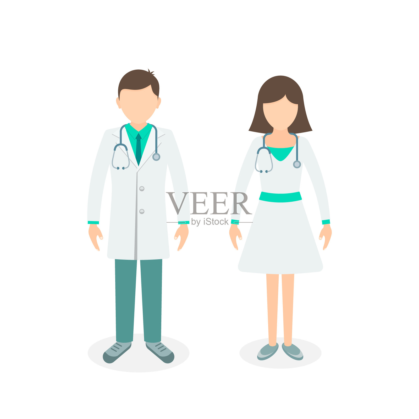 医生组，年轻的专业医生和护士全身高。矢量插图的医生平面插图上的白色背景插画图片素材