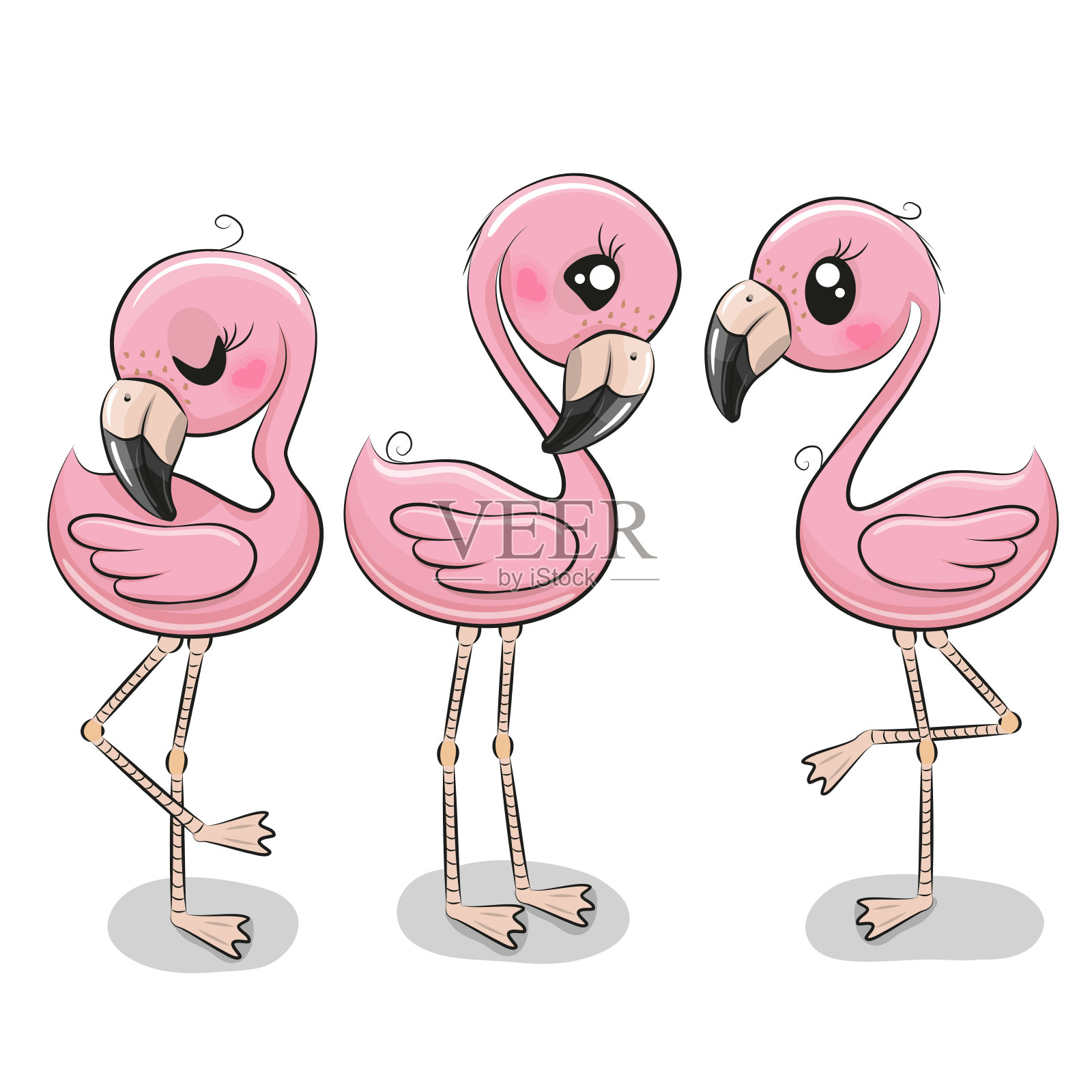 三只可爱的卡通火烈鸟插画图片素材
