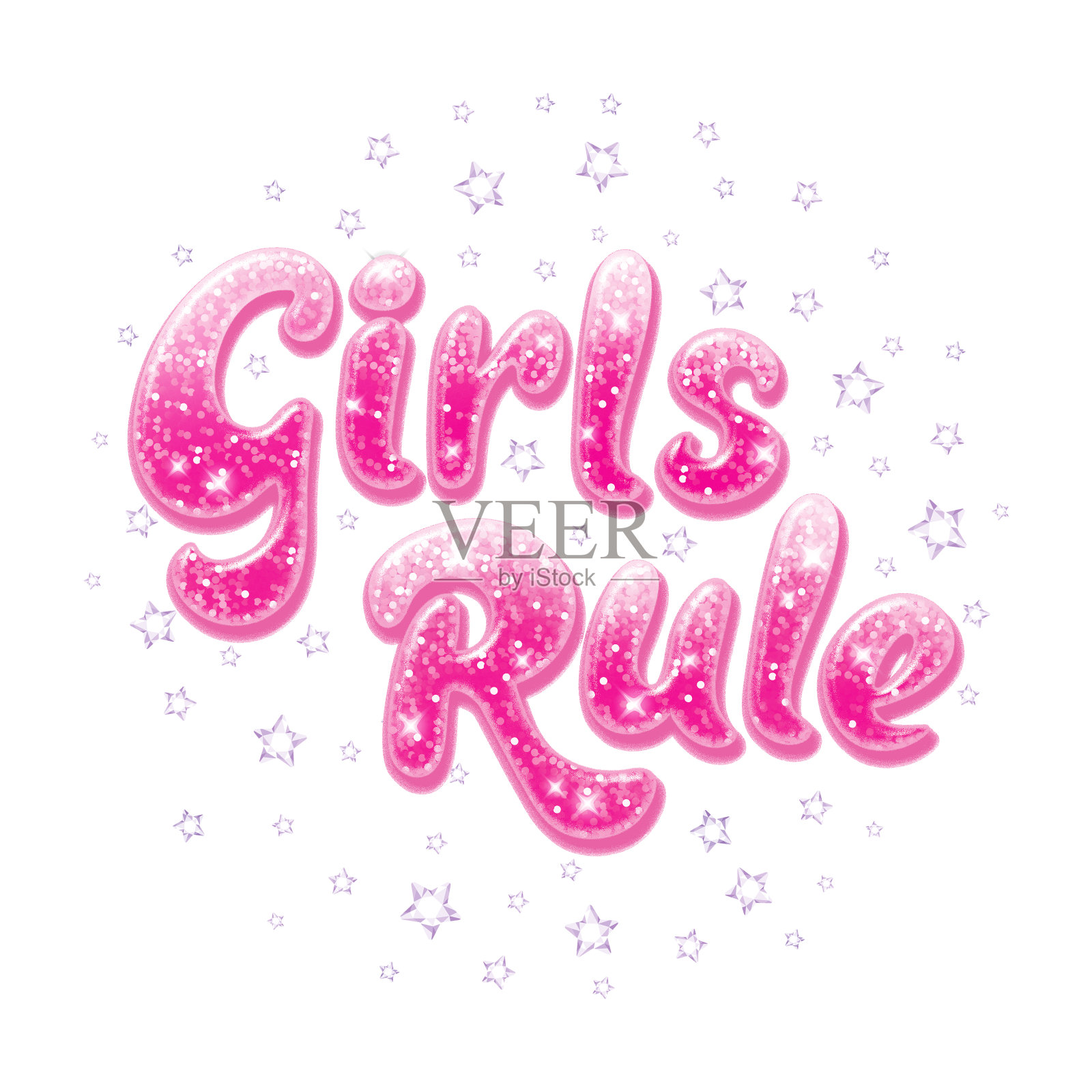 闪闪发光的短信女孩的规则。为孩子们画衣服、t恤、面料、包装或标志。粉红色的文字闪闪发光。插画图片素材