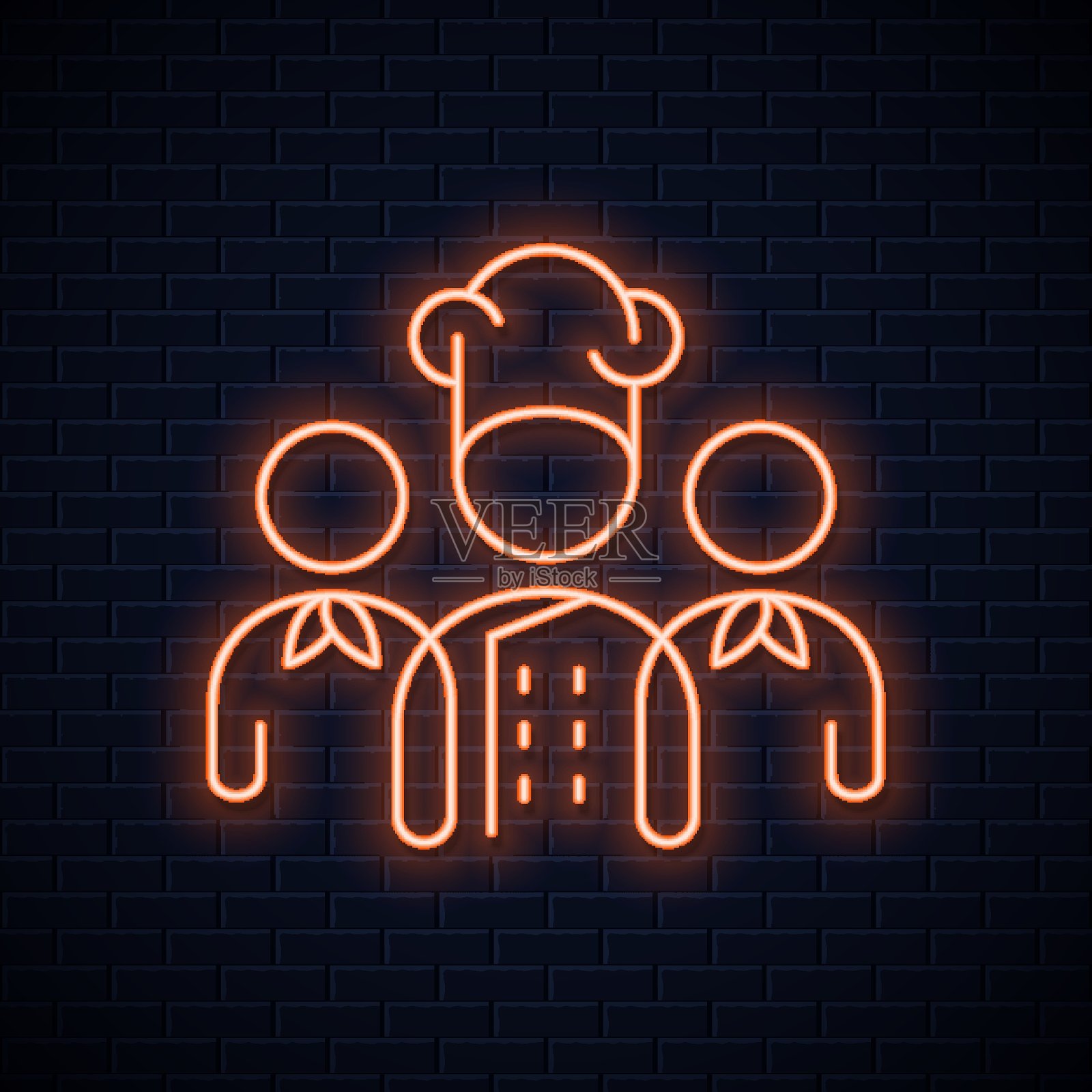 厨师团队霓虹招牌。餐厅厨师霓虹概念墙上的背景插画图片素材