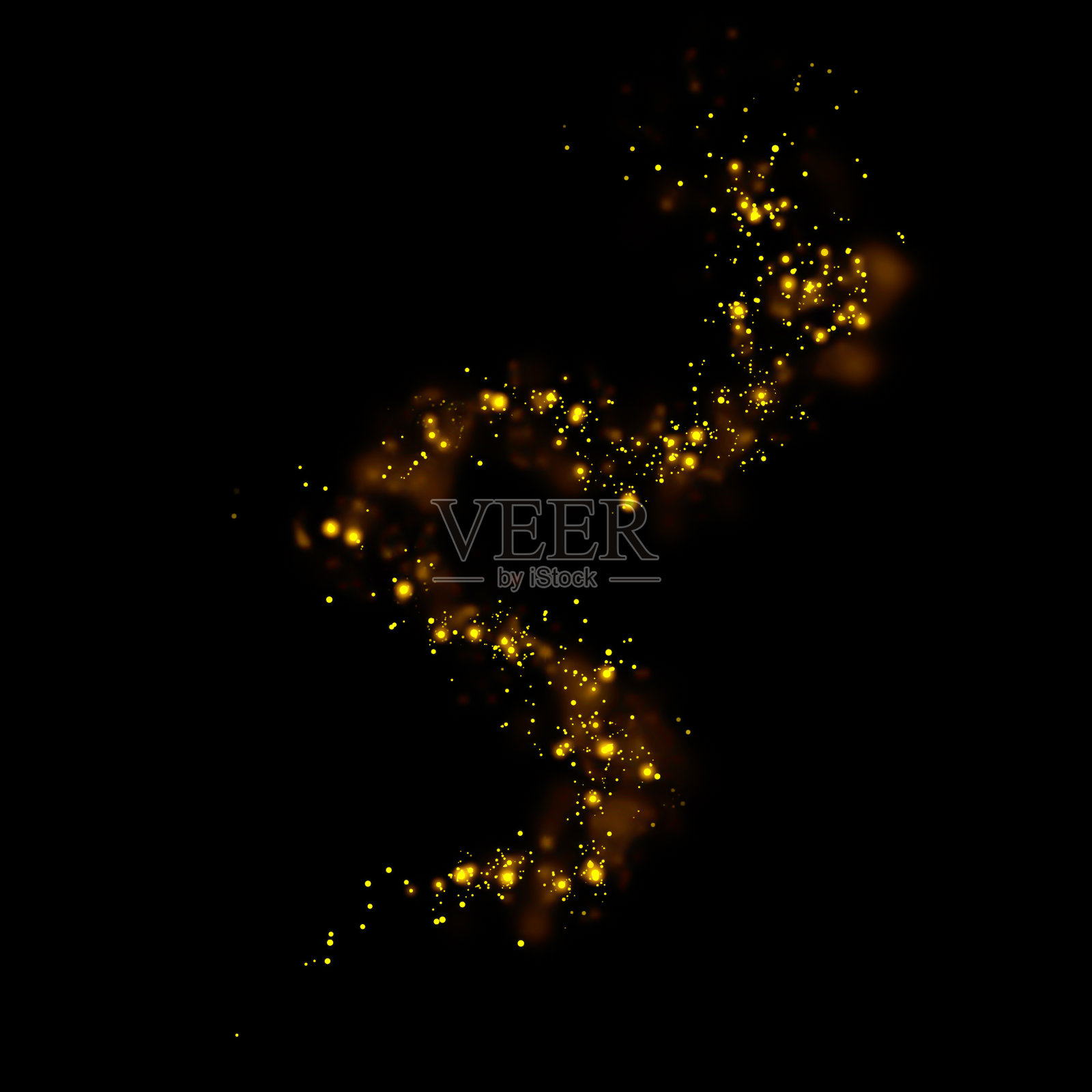 金色的闪光粒子灯的轨迹和散景在黑色的背景上。抽象线条闪耀纹理。插画图片素材